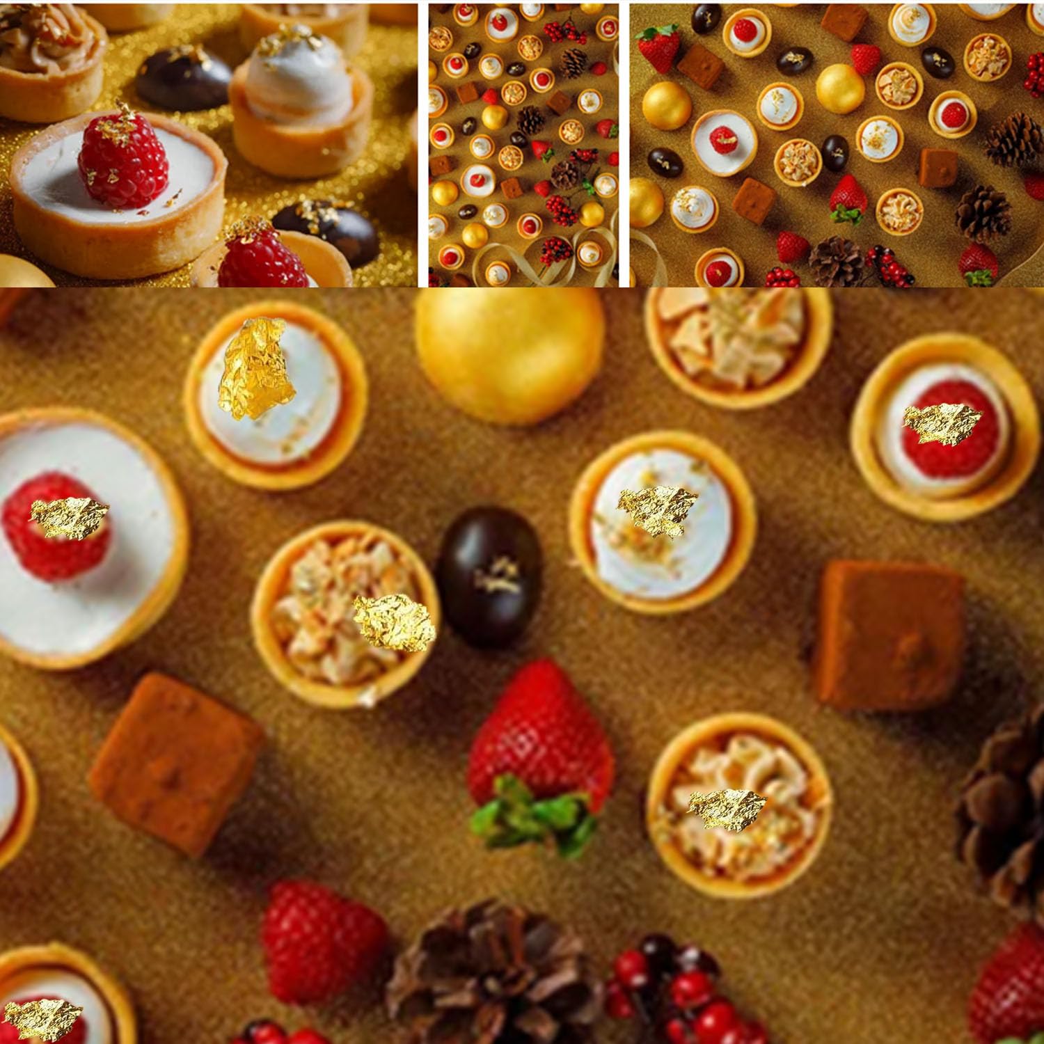Detalle de 3 Flaschen Kuchen-Dekor Blattgold – Blattgoldflocken, Goldfolie für Kuchen, Backen und Kunsthandwerk