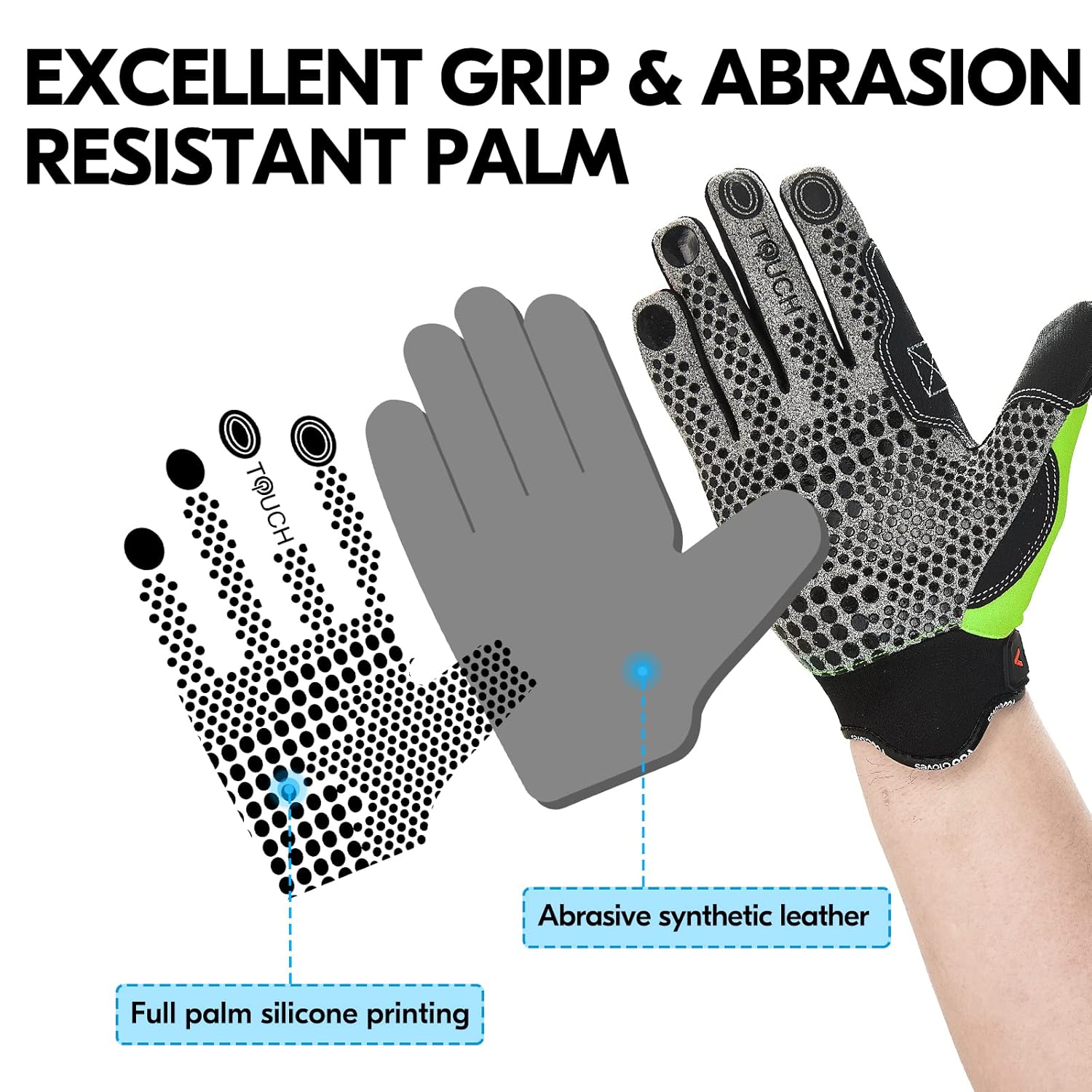 Thumbnail 1 de Vgo… Guanti da lavoro uomo in pelle con touchscreen, rivestimento in silicone anti-impatto e antiscivolo (TG 10/XL, verde) – 1 paio