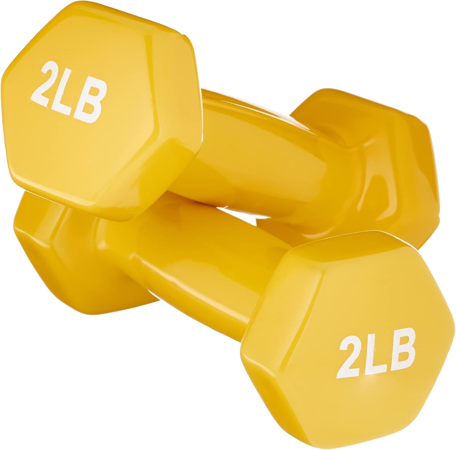 Detalle de Amazon Basics 2 lb Vinyl-Coated Dumbbell Pair, Yellow, Hex Ends
