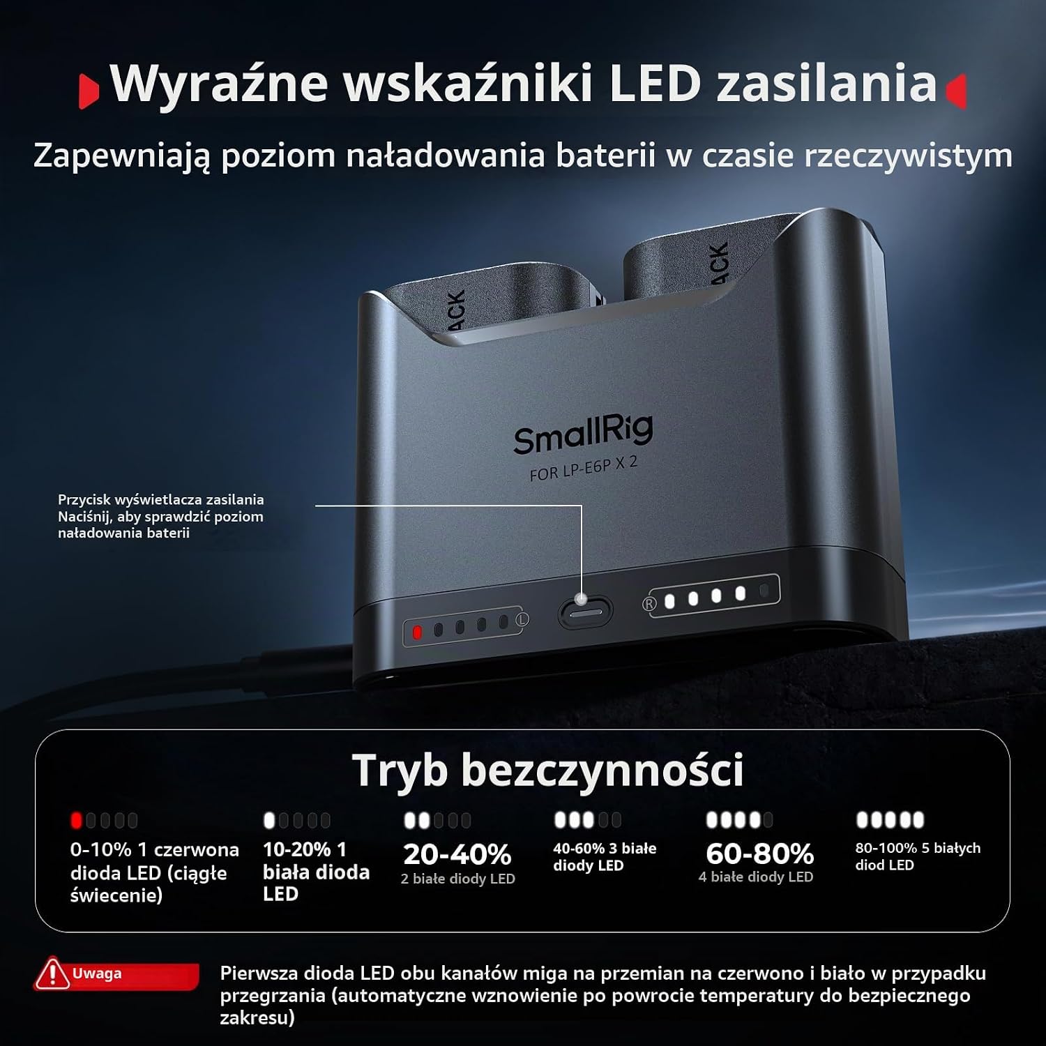 Detalle 1 de SMALLRIG 5490 – ładowarka do akumulatorów Canon LP-E6P z USB-C i dwoma gniazdami