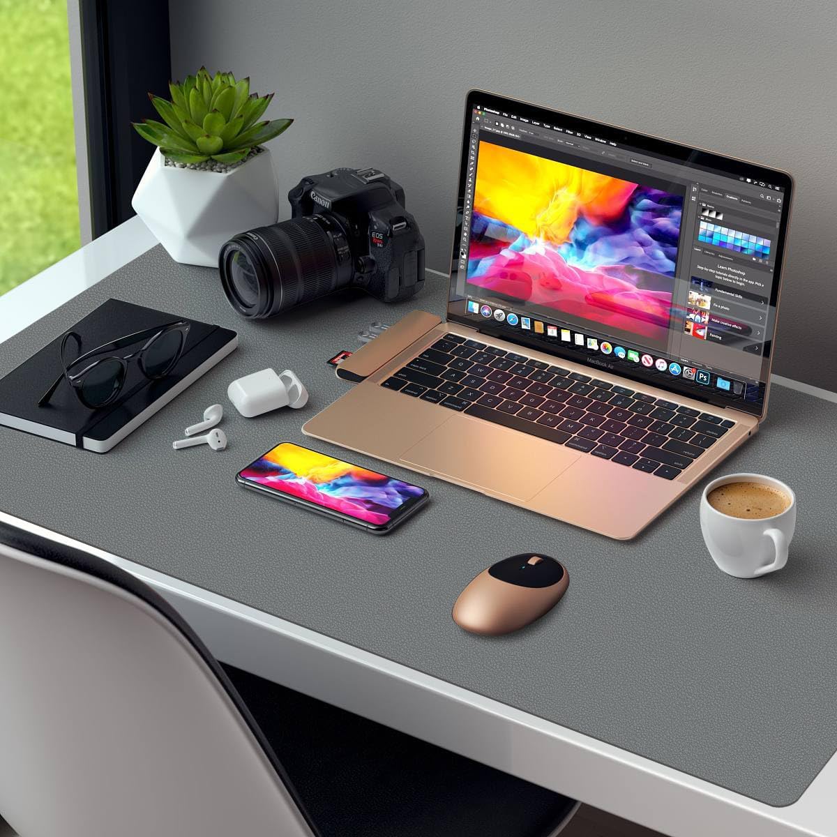 Thumbnail 1 de Niviy Desk Protector Pad Grey — Large PU Leather Desk Mat (90 x 43 cm)