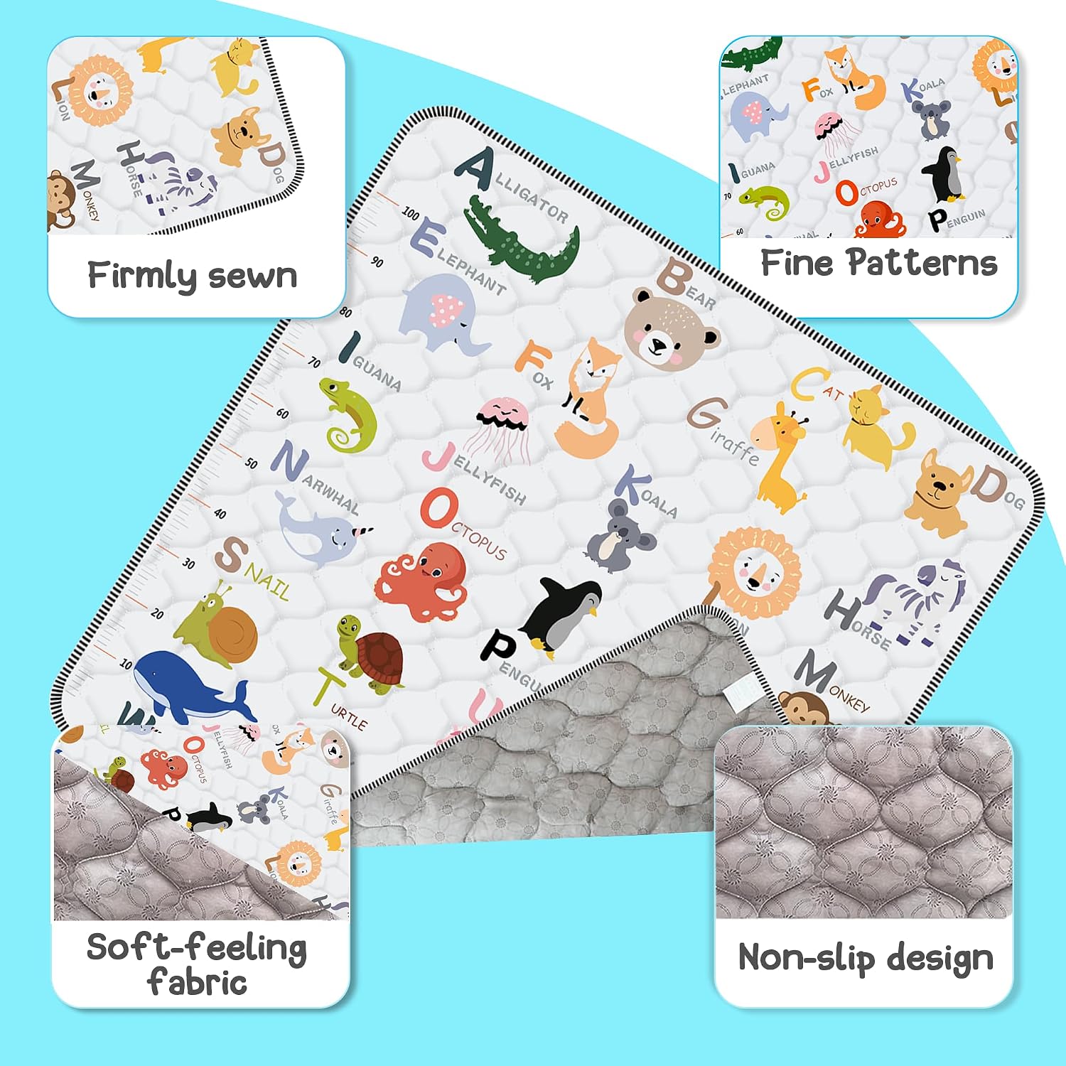 Detalle 2 de FUGWU Animal Alphabet-A Baby Play Mat, 50 x 50 Inch, Foldable and Machine Washable