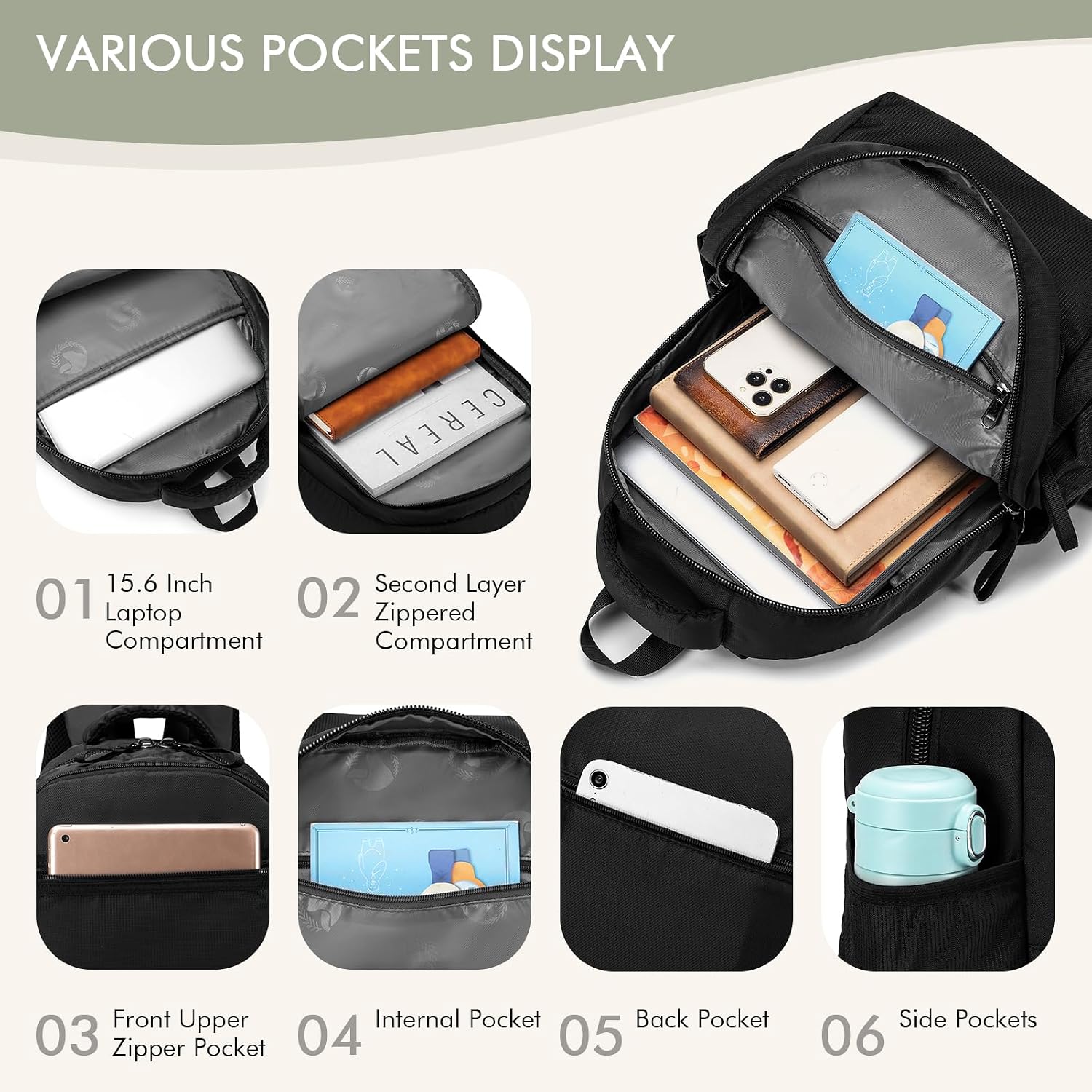 Detalle de BAGZY 40x30x15 cm Underseat Travel Backpack with Laptop Compartment