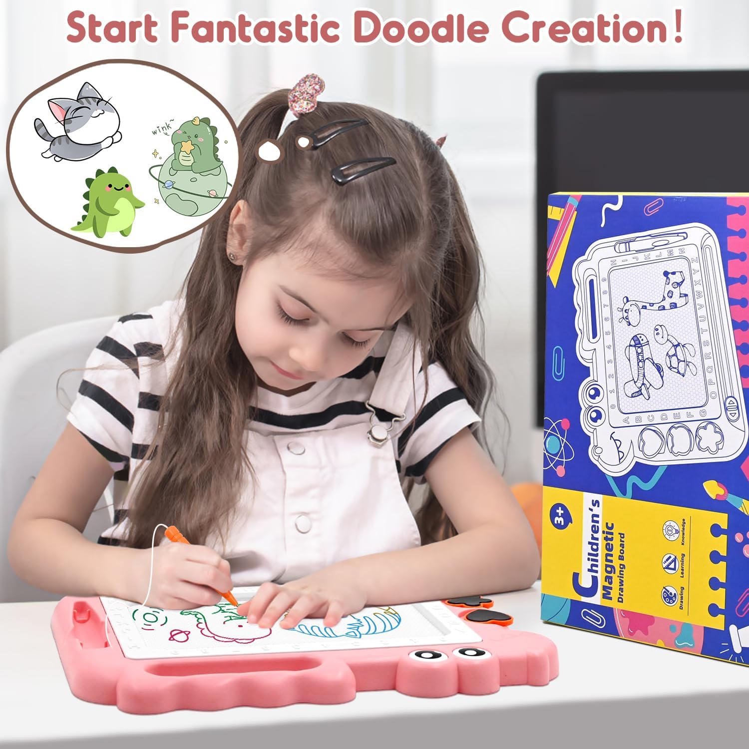 Thumbnail 6 de AiTuiTui KLW8820 Dinosaur Magnetic Drawing Board, Pink, 4 Color Zones