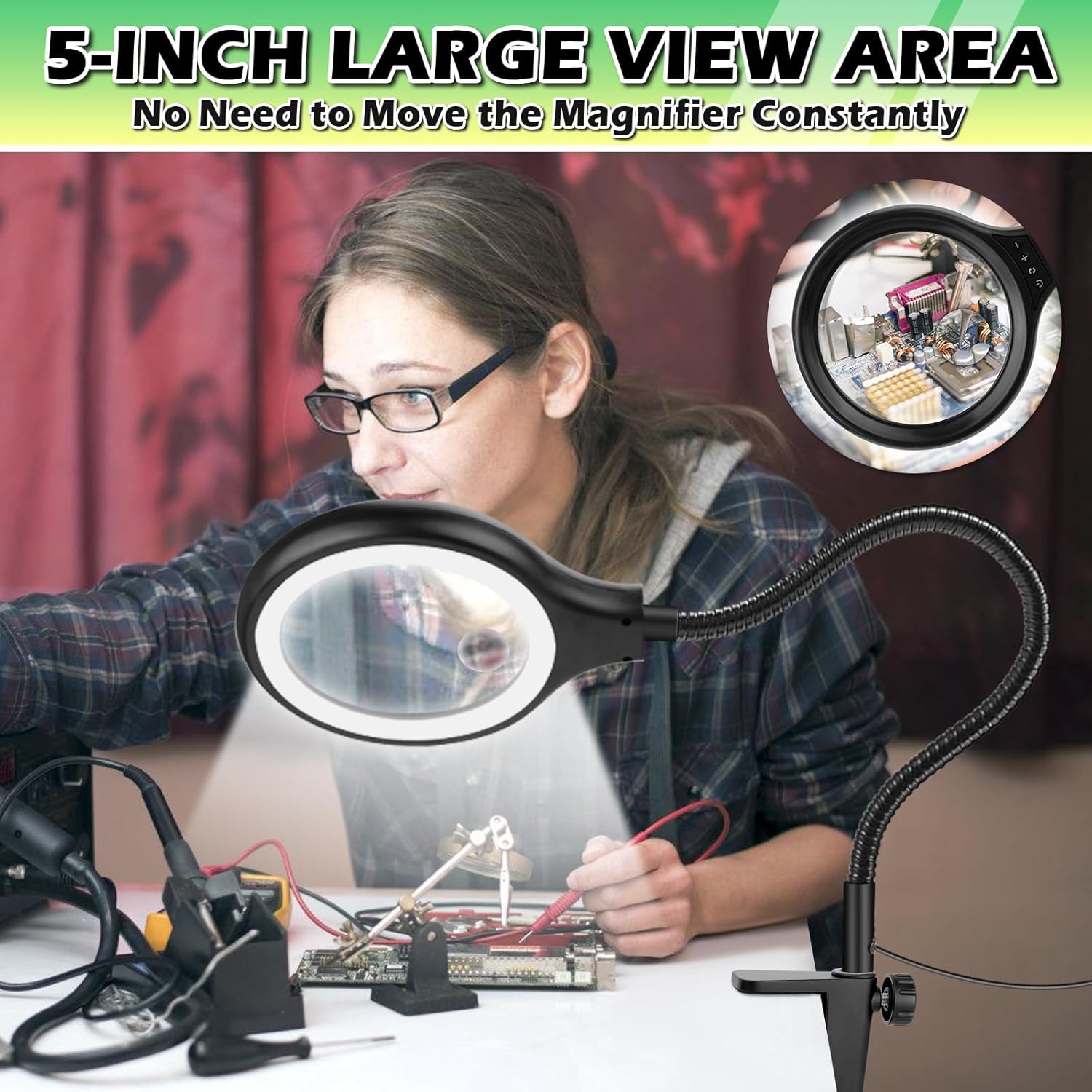 Thumbnail 1 de 10X 30X Large Floor Magnifying Glass with Light and Stand — Heavy-Duty USB Magnifier Lamp for Reading, Craft, and Close Work