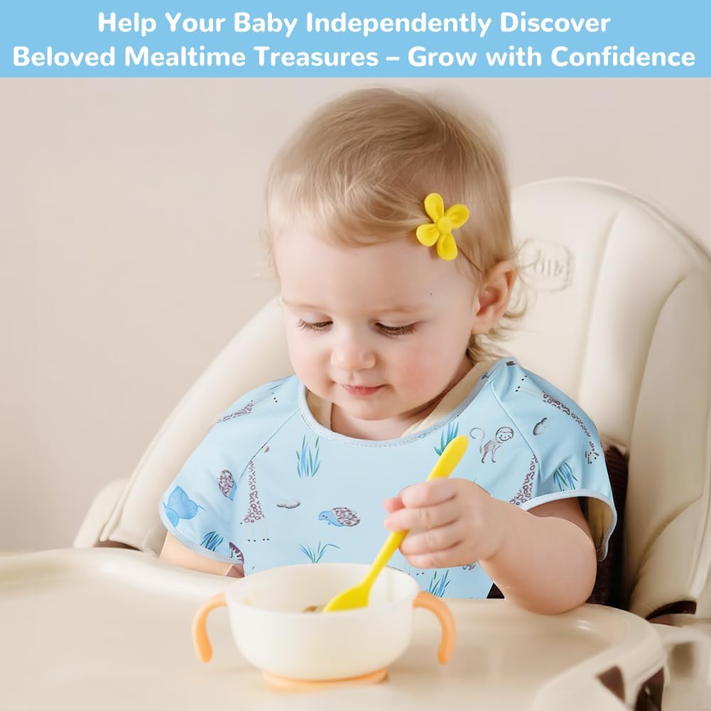 Thumbnail 3 de Vicloon Baby Bibs with Short Sleeves (Zoo) – Waterproof, Easy-Wipe Feeding Bib for 6–12 Months