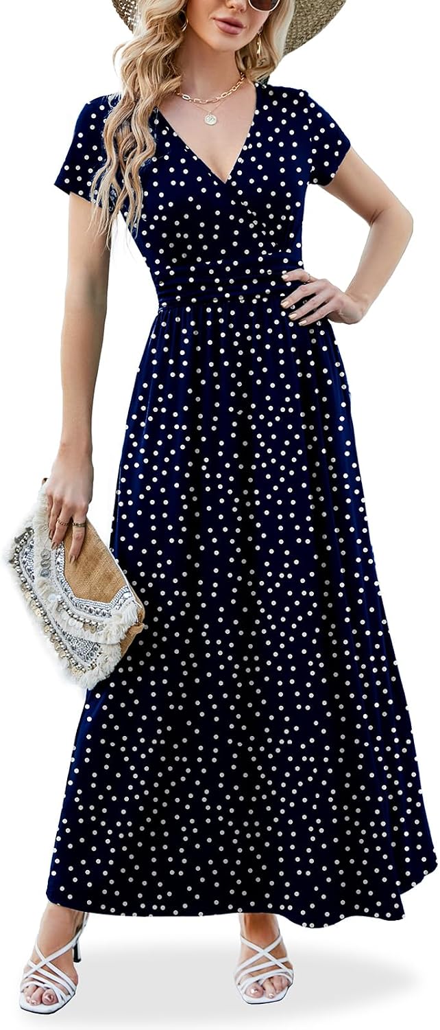 Detalle 2 de ANRILITA Maxi Dress for Women 2026 Wrap V-Neck Empire Waist with Pockets