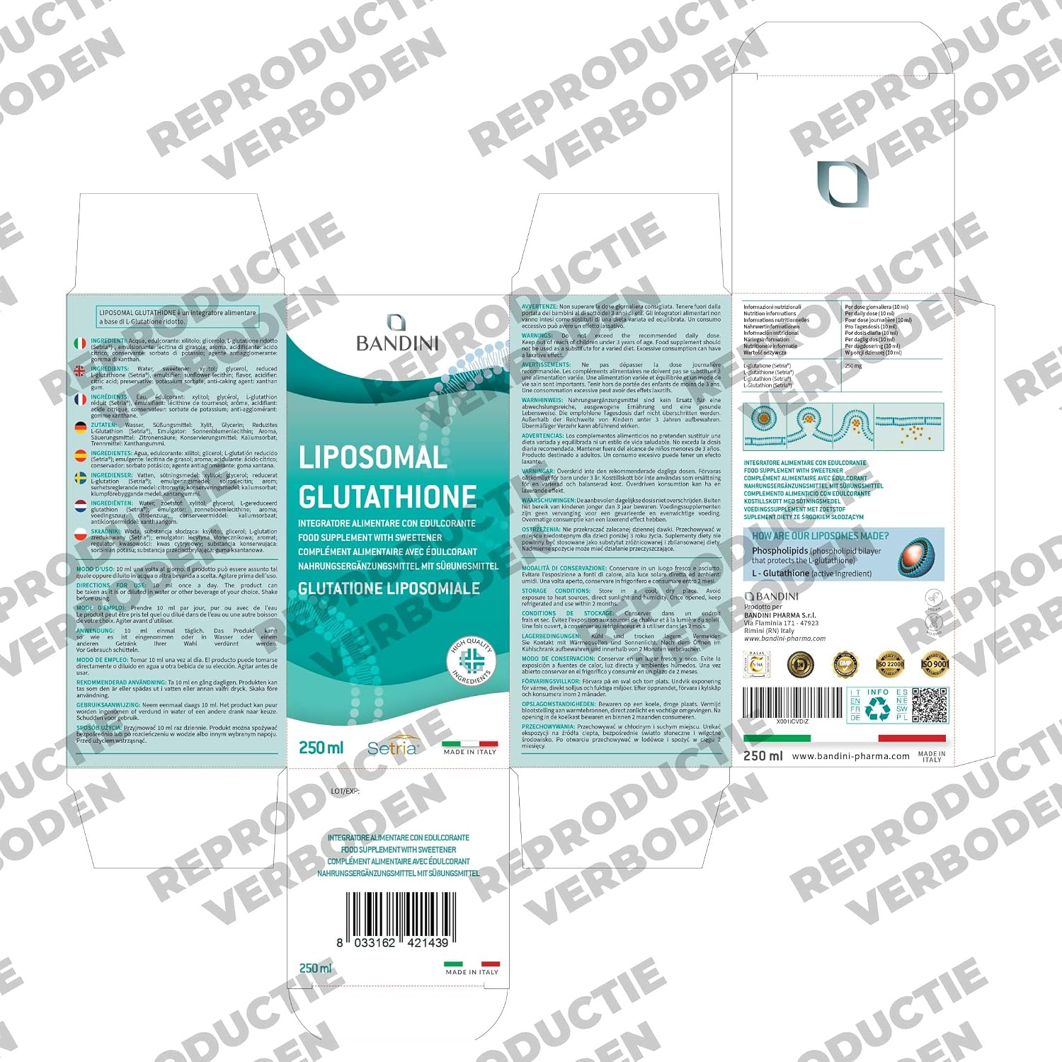 Detalle 1 de Bandini liposomaal glutathion 250 ml met 250 mg gereduceerd Setria
