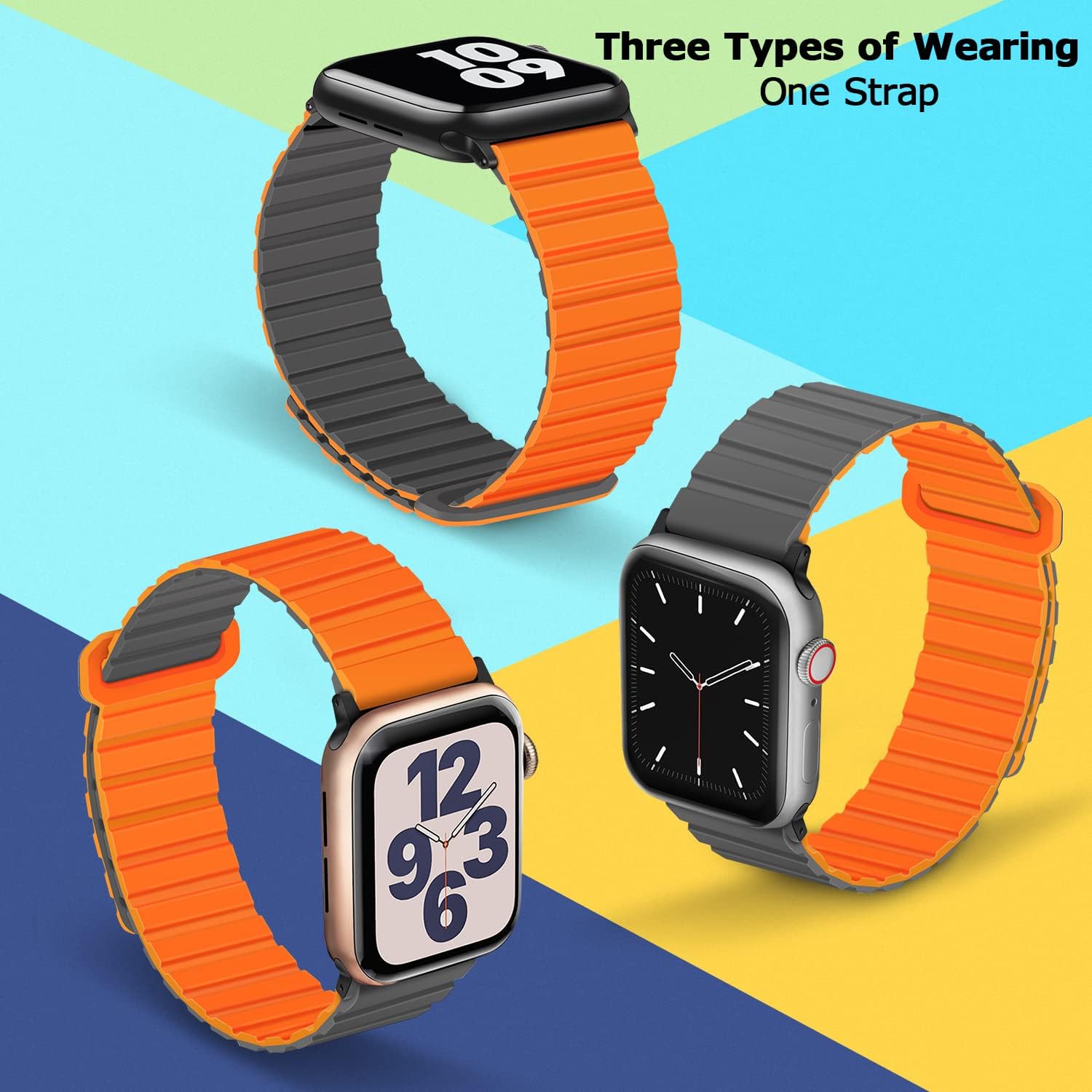 Detalle de Tasikar Silicone Magnetic Loop Strap for Apple Watch 42mm – Grey/Orange (Series 10)