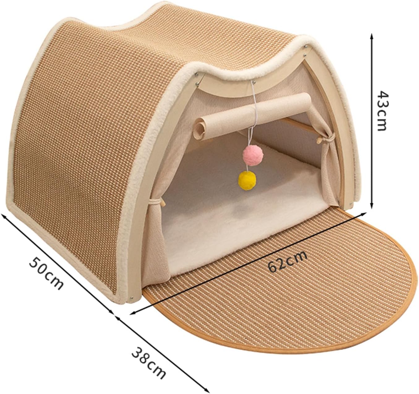 Detalle de Katzenzelt Sisal Kratzhaus: 2-in-1 Katzenhaus & Kratzbrett (Beige, 62x50x43 cm)