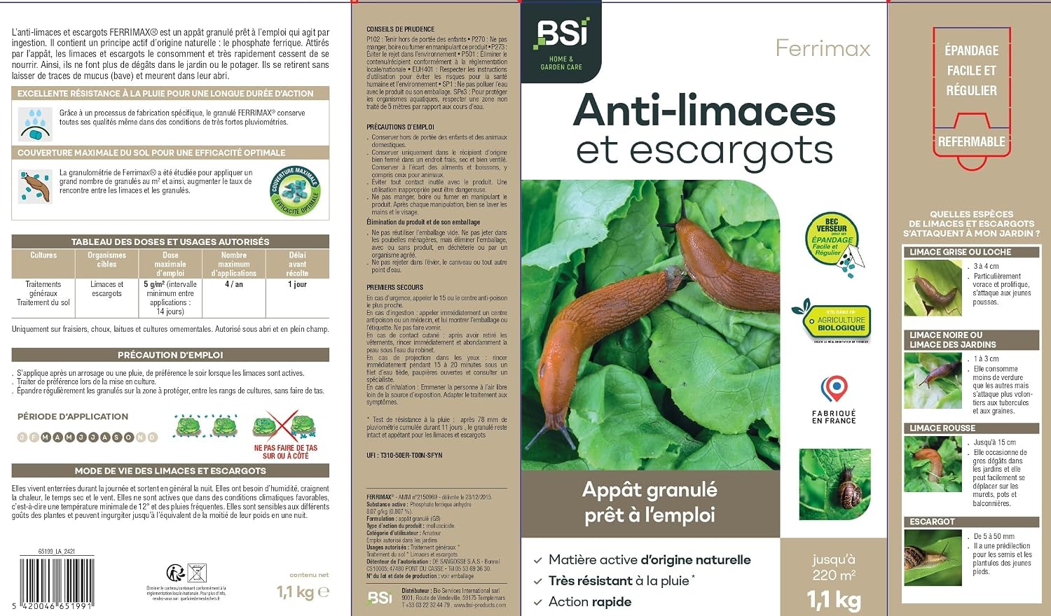 Detalle 2 de BSI - Anti-Limaces, Protection Contre Les limaces et escargots – 1,1 kg