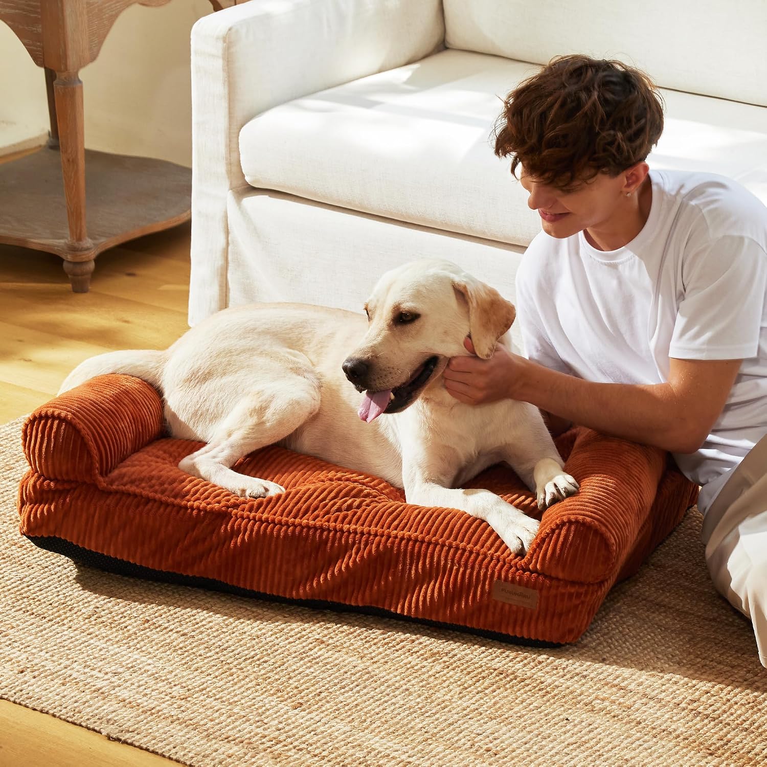 Thumbnail 4 de FUKUMARU Cute Dog Bed: Large 36inch Fluffy Couch with TPU Lining, Removable Cover in Orange