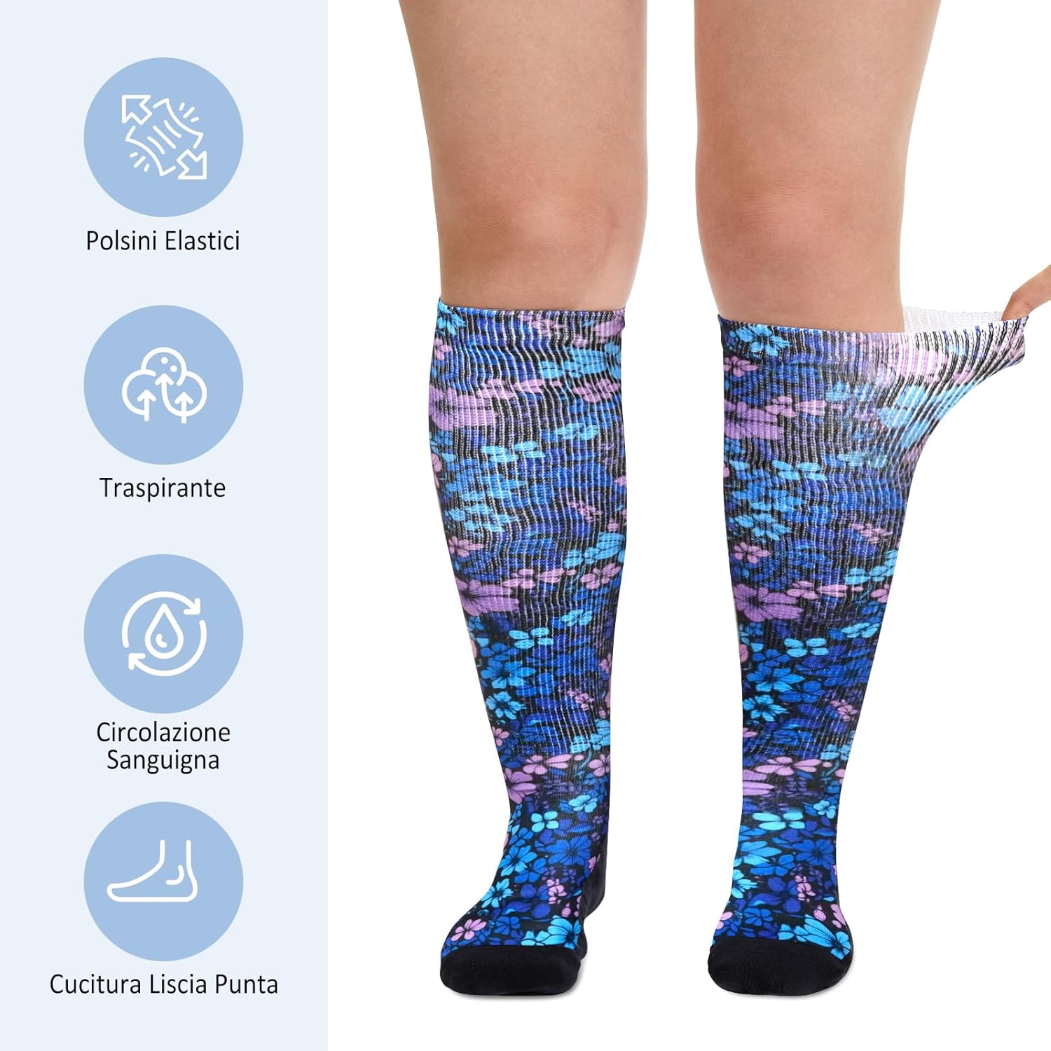 Thumbnail 2 de LOFIR calze ginocchio diabetici senza elastico per donna (unisex), cotone, punta senza cuciture, fantasia fantasiosa