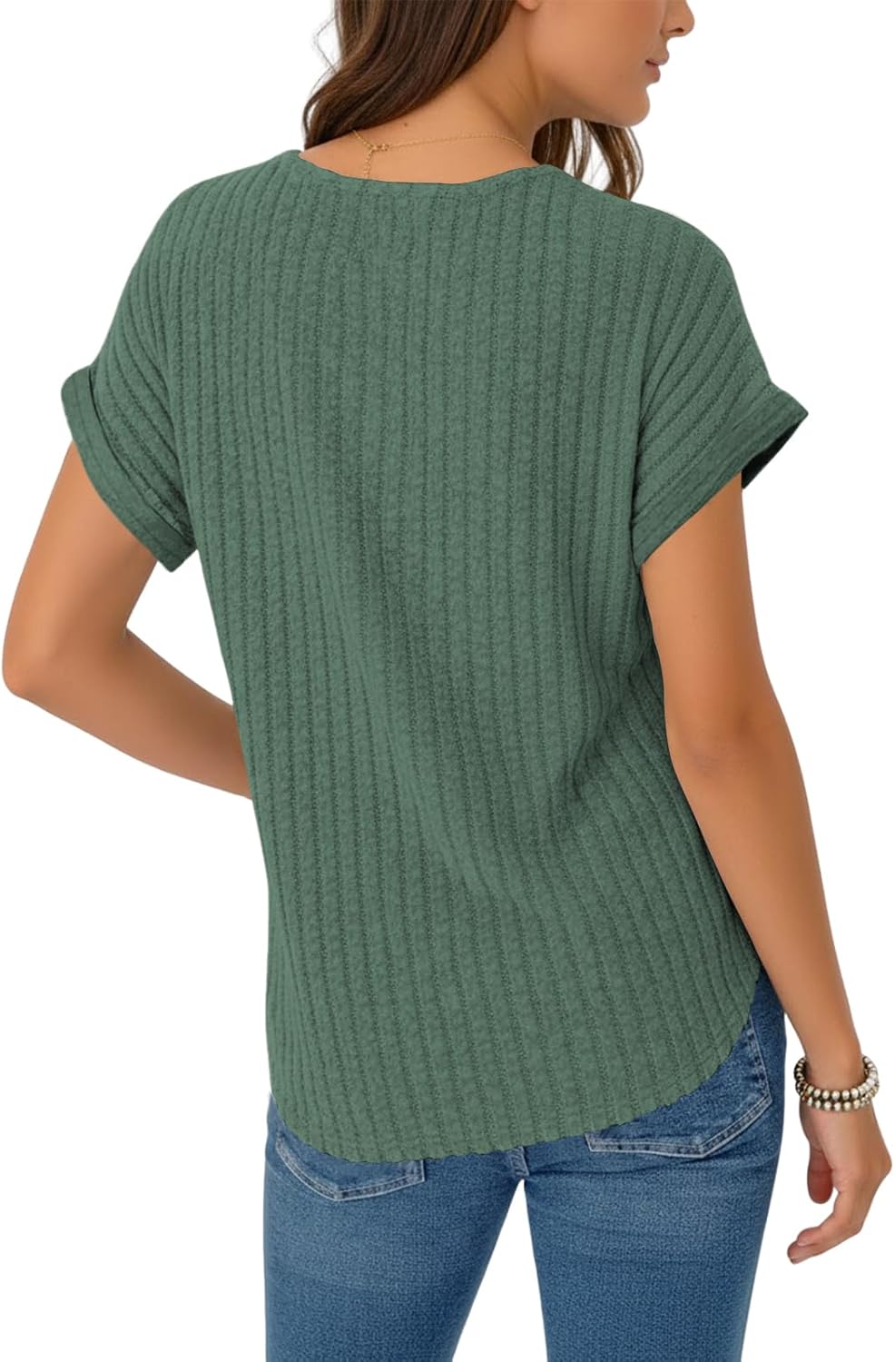Thumbnail 1 de Cuptacc Damen Leichtes V-Ausschnitt Kurzarm Shirt – Basic Tops für Sommer
