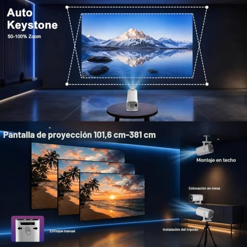 Thumbnail 4 de Proyector Portátil FEINODI: WiFi 6, Bluetooth 5.4 y Corrección 180° para imágenes 4K/1080p