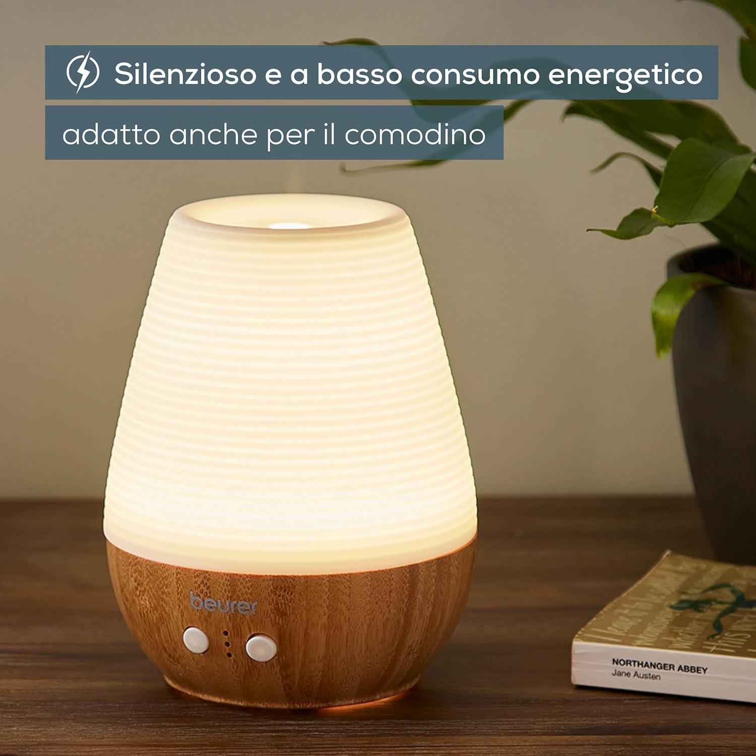 Detalle de Beurer LA 40: diffusore aromatico ultrasuoni con LED colorato in bambù e porcellana