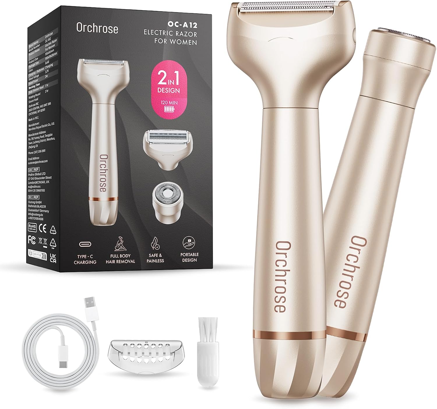 Detalle de Orchrose OC-A12 Women's Cordless Electric Razor with Wet/Dry Use and Travel Lock