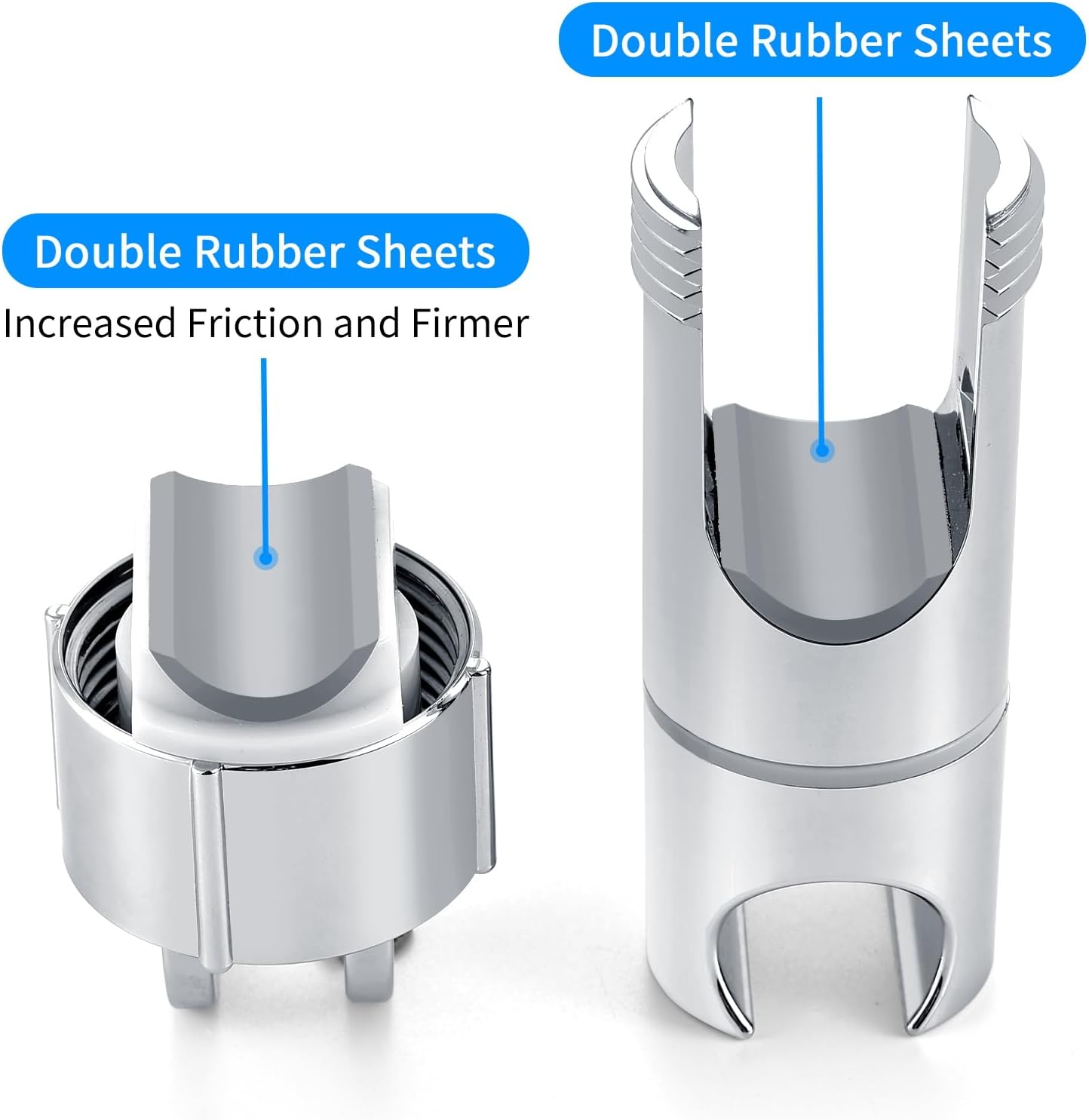Detalle de Joyoldelf Universal Handbrause Halterung – 16–27 mm Verstellbar, 360° Drehbar, ABS verchromt, mit Silikonkissen