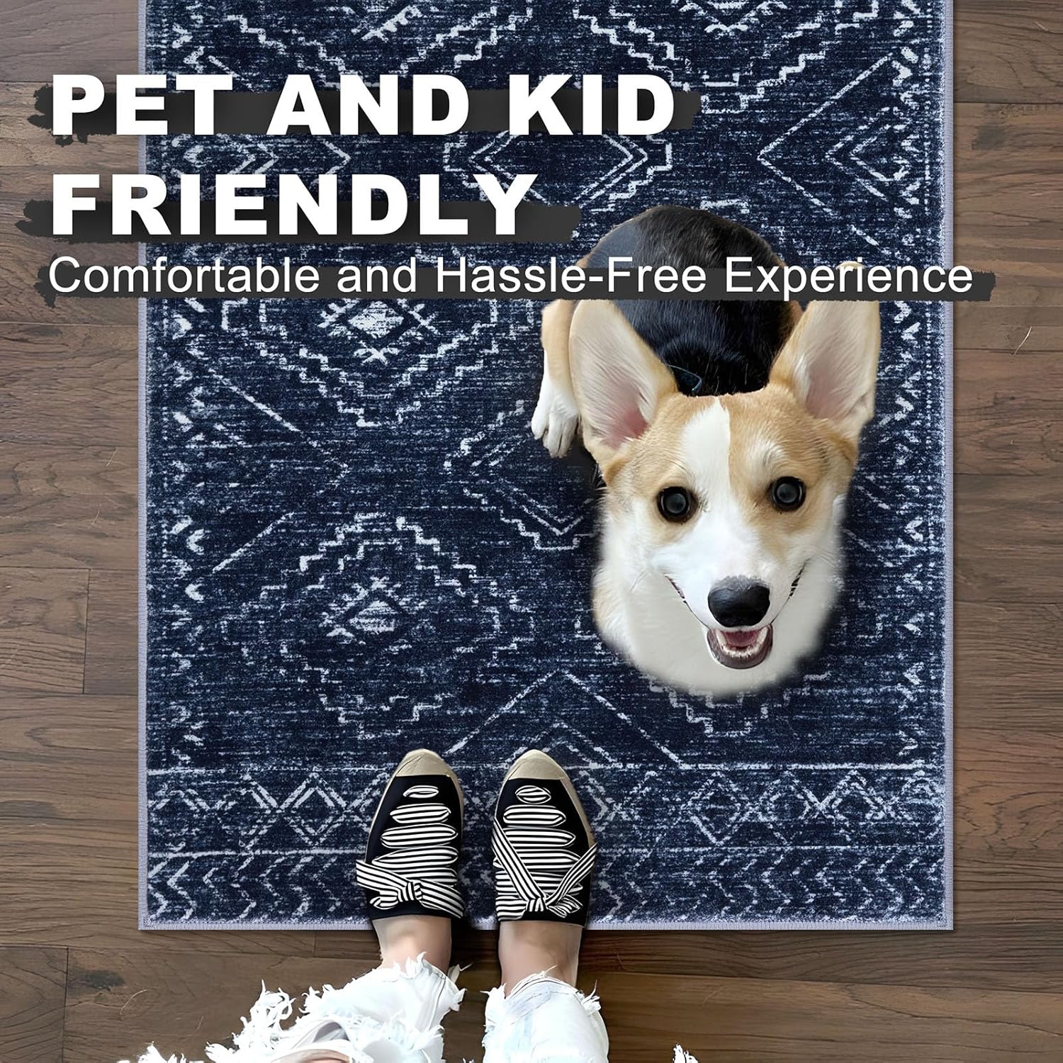 Thumbnail 3 de KILOCOCO Boho Entryway Rug 2x3 (Dark Blue Geometric) — Machine Washable Non-Slip Kitchen & Door Mat