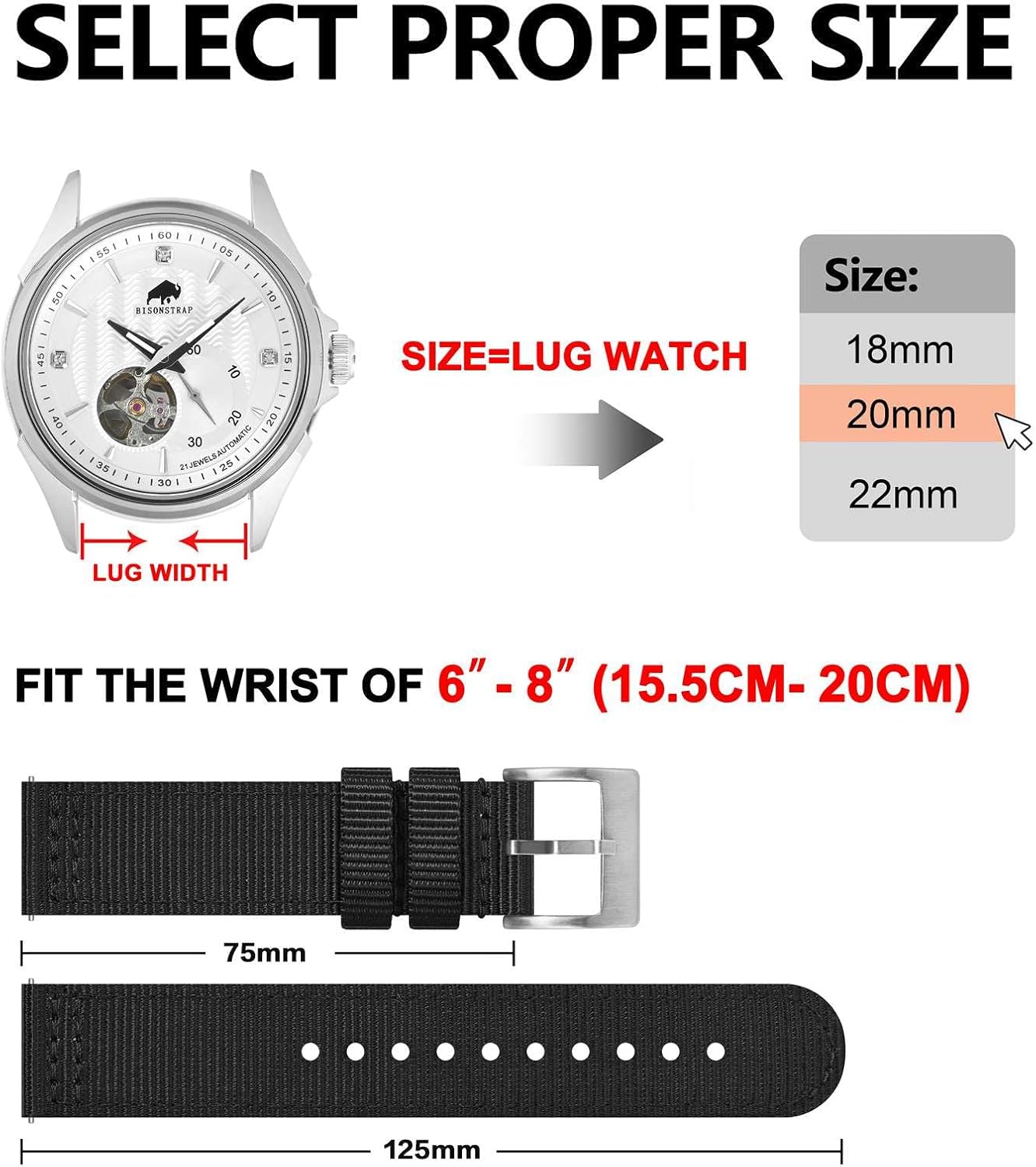Detalle de BISONSTRAP Nylon Armband für Herren – Zweiteiliges Militär Uhrenarmband mit Schnellverschluss