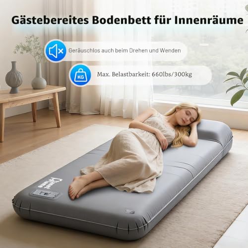 Detalle 2 de PlanetFlame Isomatte Selbstaufblasend mit integrierter Pumpe – 200 × 70 × 8 cm, 8 cm Schaumstoff, 10 cm Kopfkissen