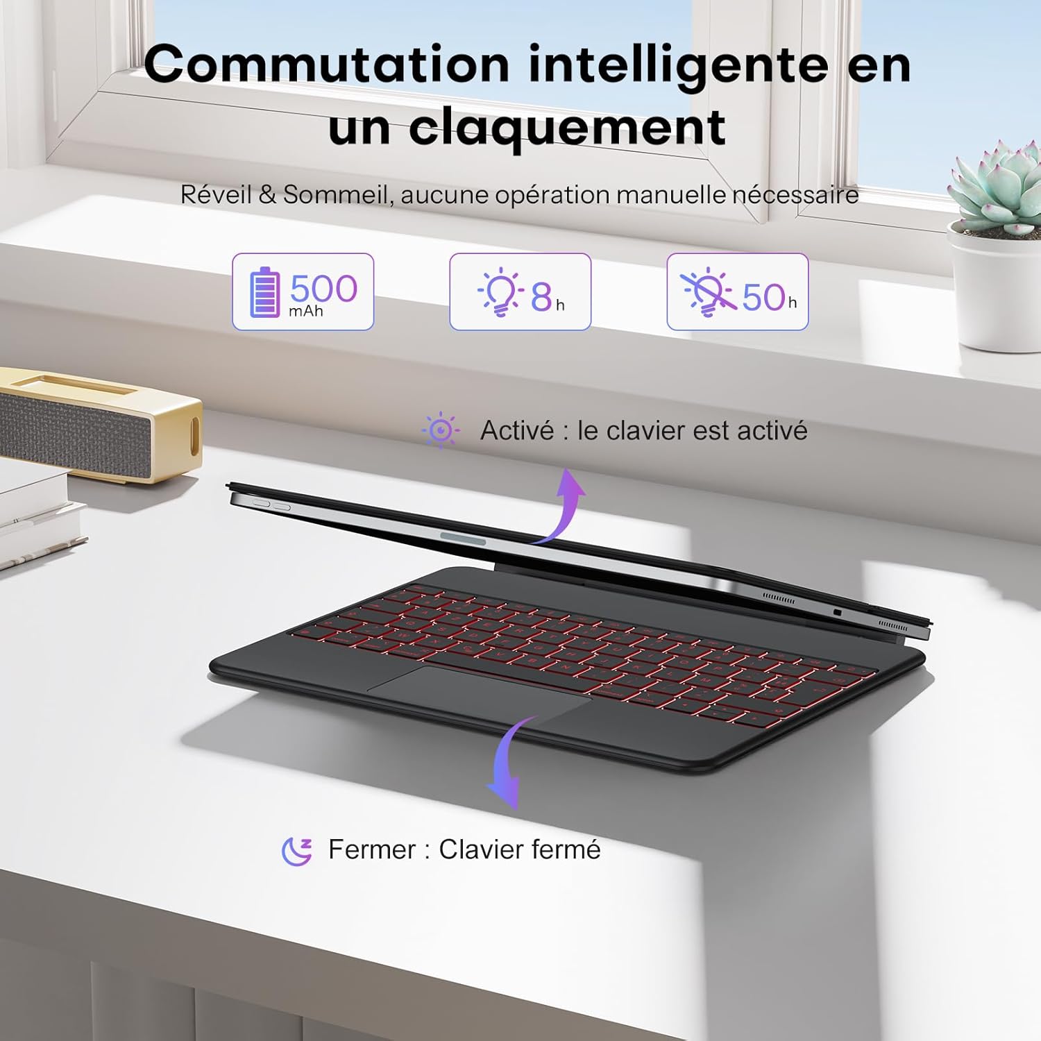 Thumbnail 6 de OMOTON étui clavier pour iPad Air 13" (M4/M3/M2) et iPad Pro 12,9" : clavier rétroéclairé AZERTY ISO-FR