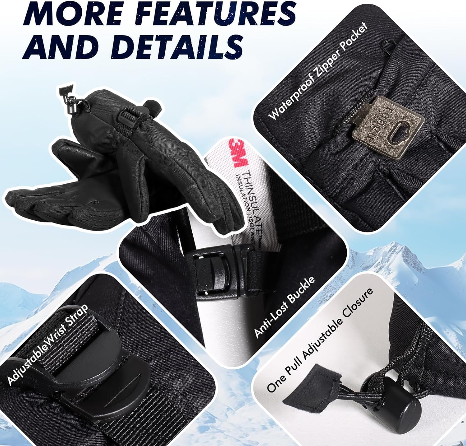 Thumbnail 3 de Pnosnesy Ski Gloves waterproof, unisex ski gloves