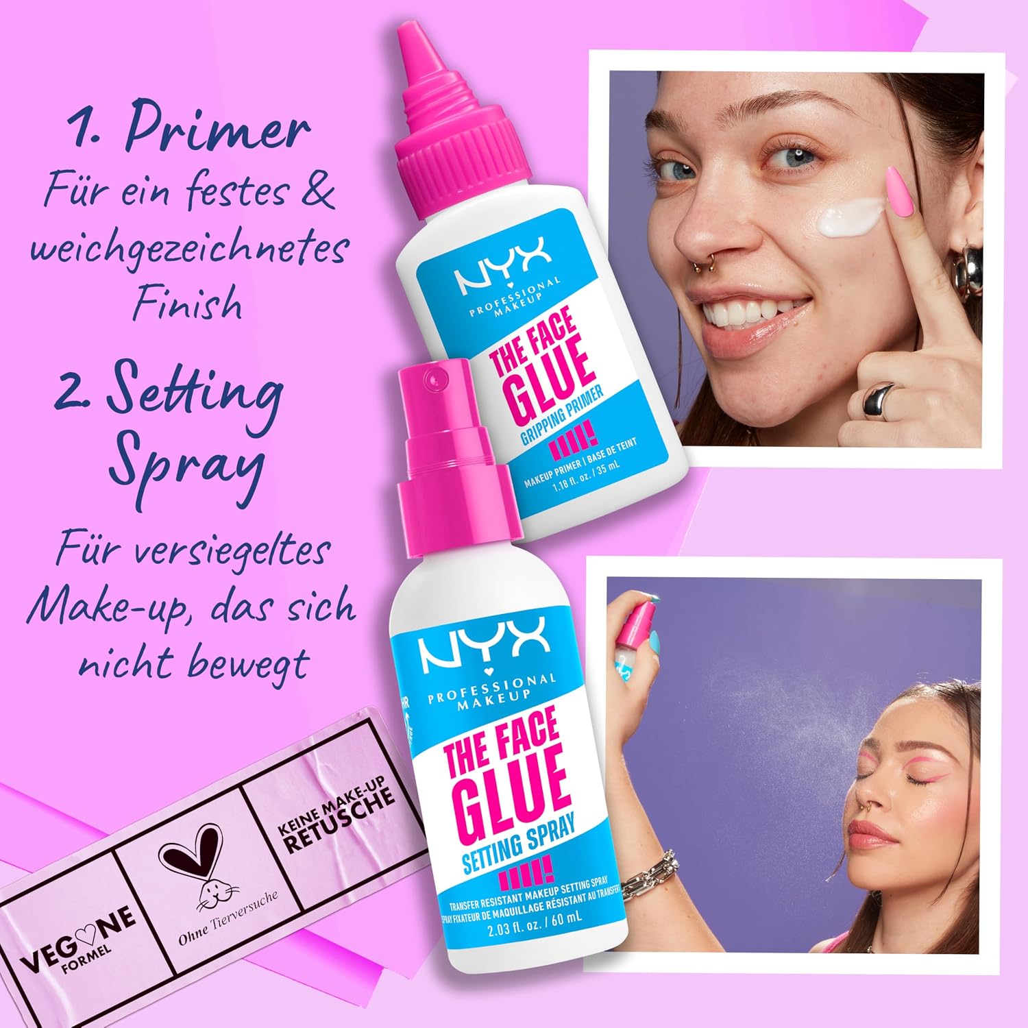 Detalle de NYX Professional Makeup The Face Glue Gripping Primer – feuchtigkeitsspendender Gripping Primer für bis zu 24 Stunden, 35 ml