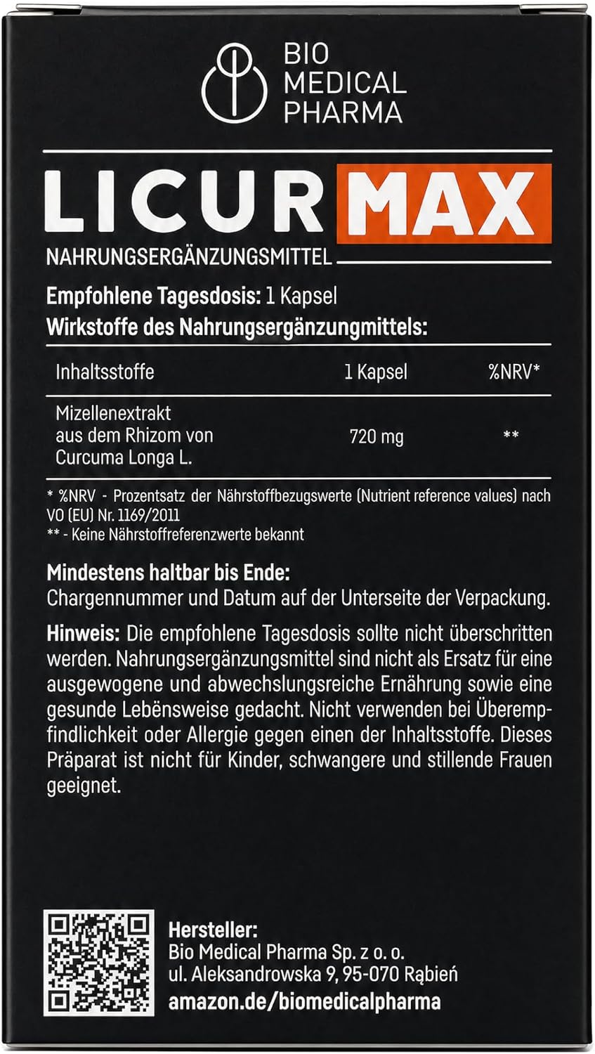 Detalle 2 de Kurkuma Kapseln Hochdosiert Mizellen Curcumin NovaSOL – Licur Max (60 vegane Kapseln)