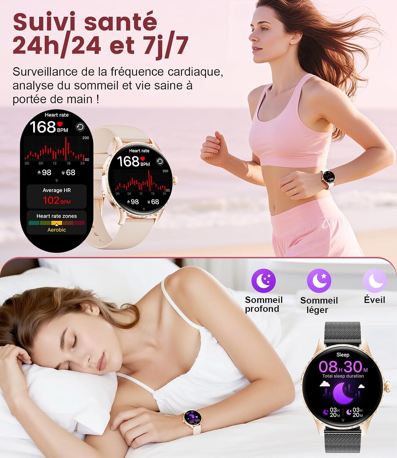 Detalle de LIGE SMART Montre Connectée Femme avec Appel Bluetooth et Écran AMOLED 1,32