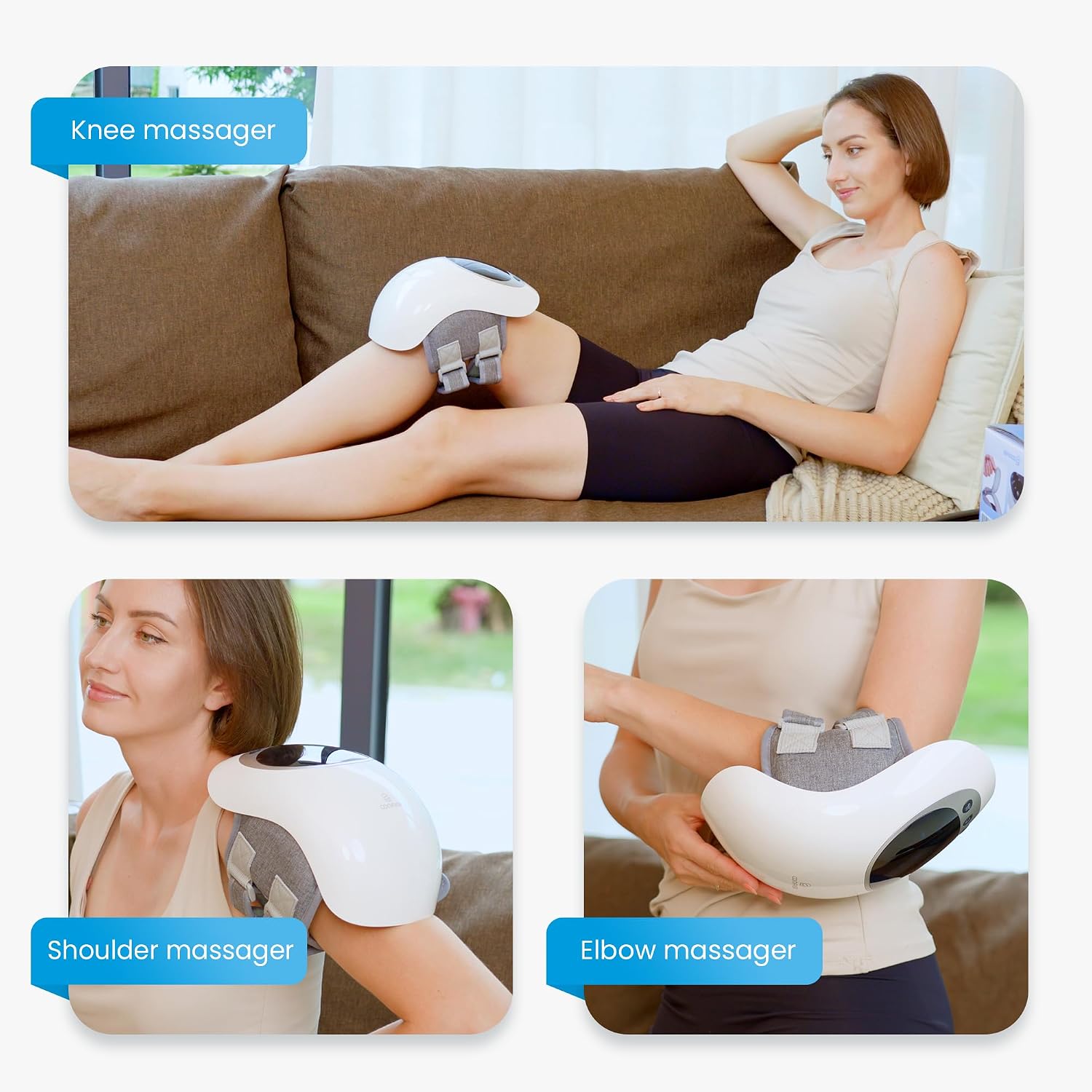 Detalle de COMFIER Knie-Massagegerät kabellos mit Rotlicht, LCD-Display, Wärme- & Vibrationsmassage (3 Temperaturen)