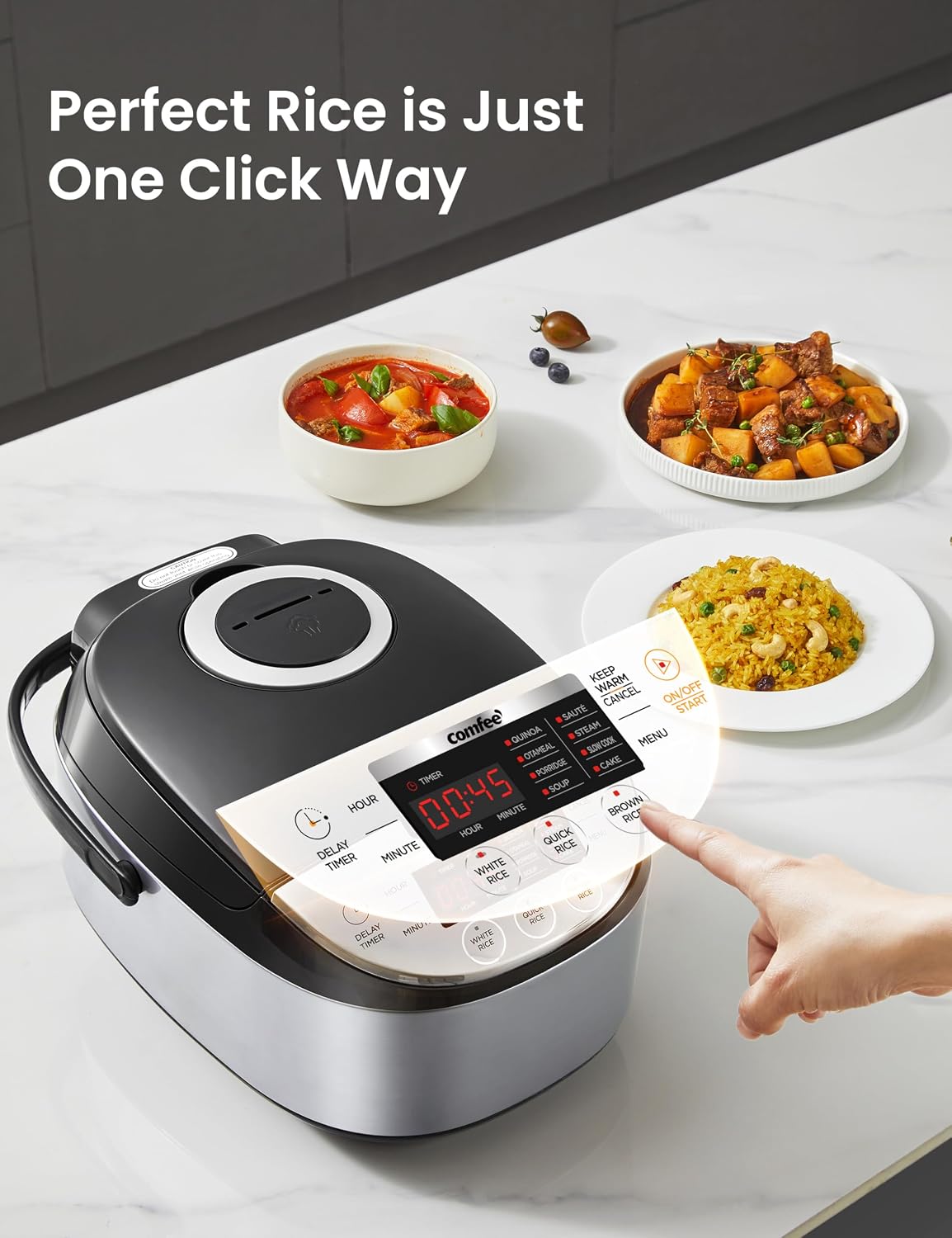 Detalle de COMFEE' Rice Cooker, 6-Cup Uncooked Capacity, Fuzzy Logic, 11 Presets