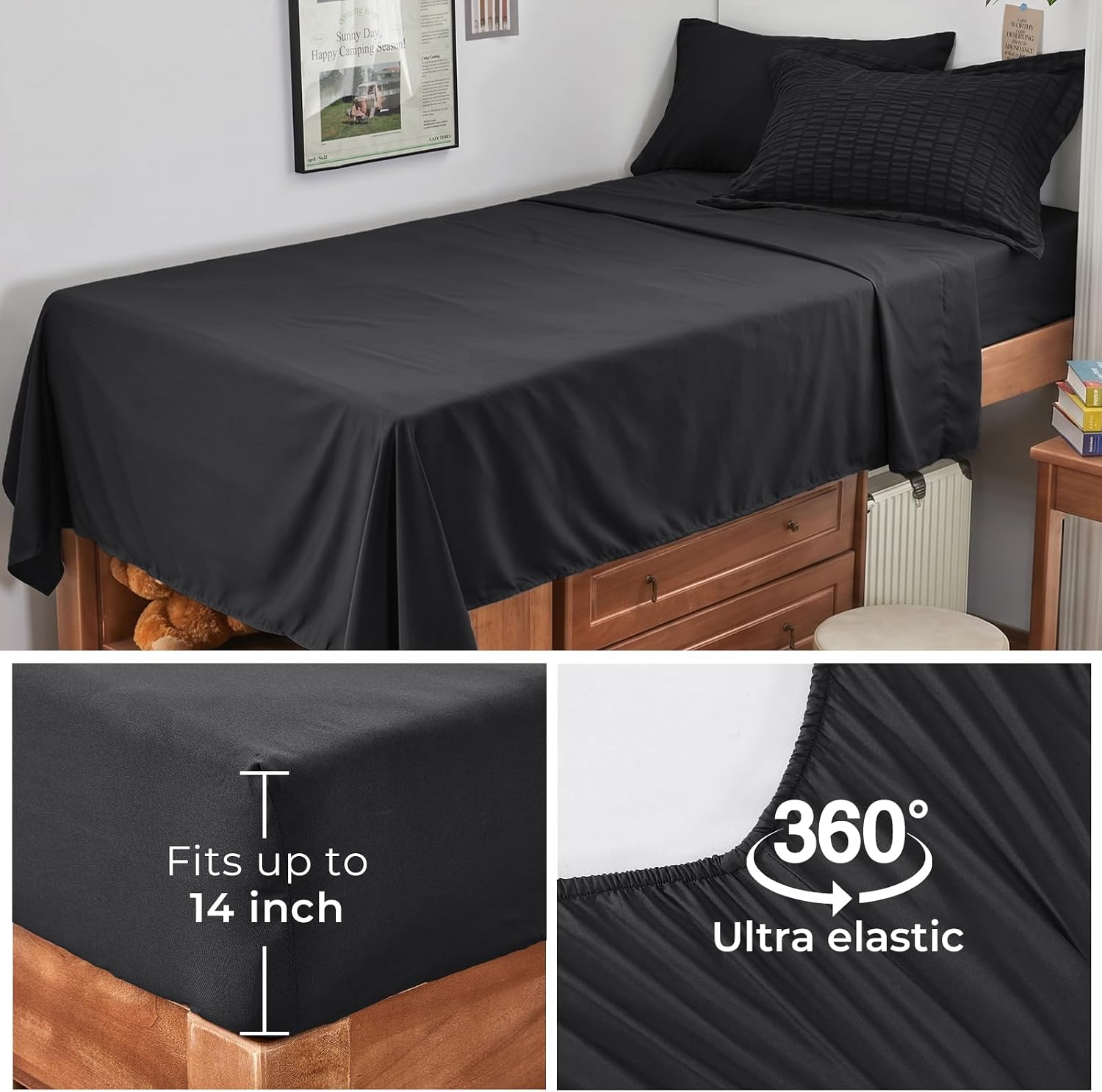 Thumbnail 6 de HYMOKEGE Black Twin Comforter Set Seersucker 5-Piece Bed in a Bag
