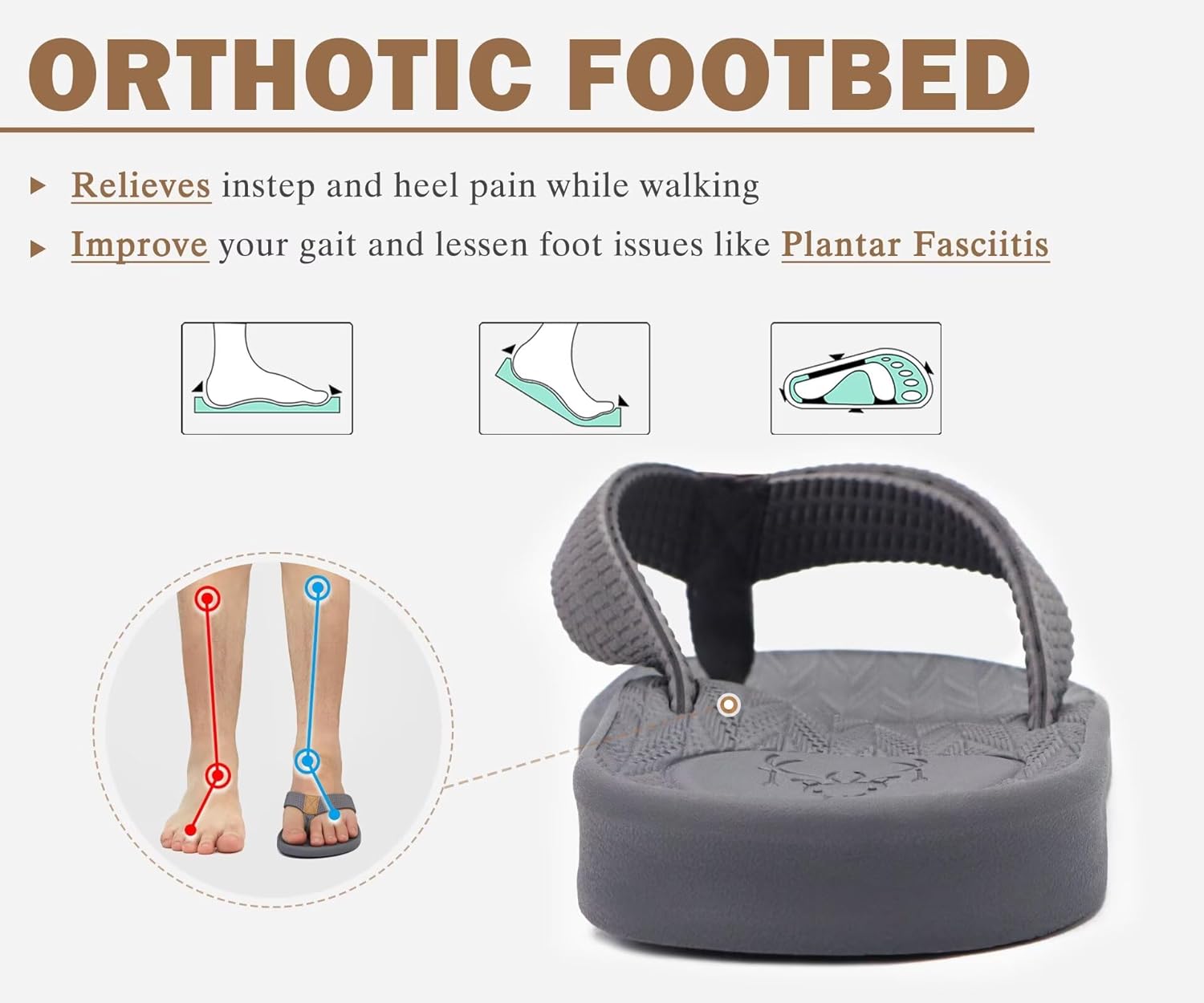 Thumbnail 4 de KuaiLu Men’s Arch Support Flip Flops with Cushioned Footbed