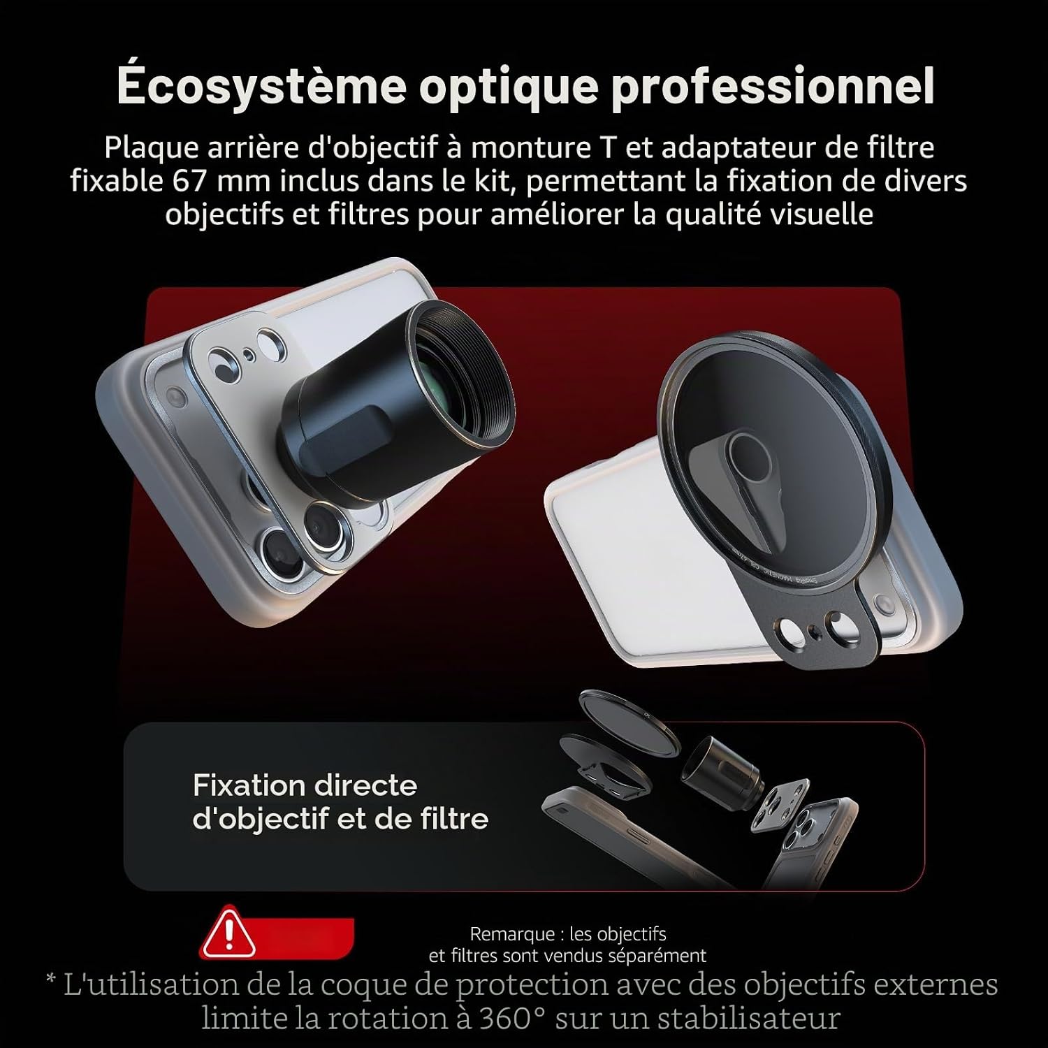 Detalle de SmallRig FilMov Bumper Case 5794 pour iPhone 17 Pro Max — plaque arrière pour objectif et adaptateur filtre 67 mm