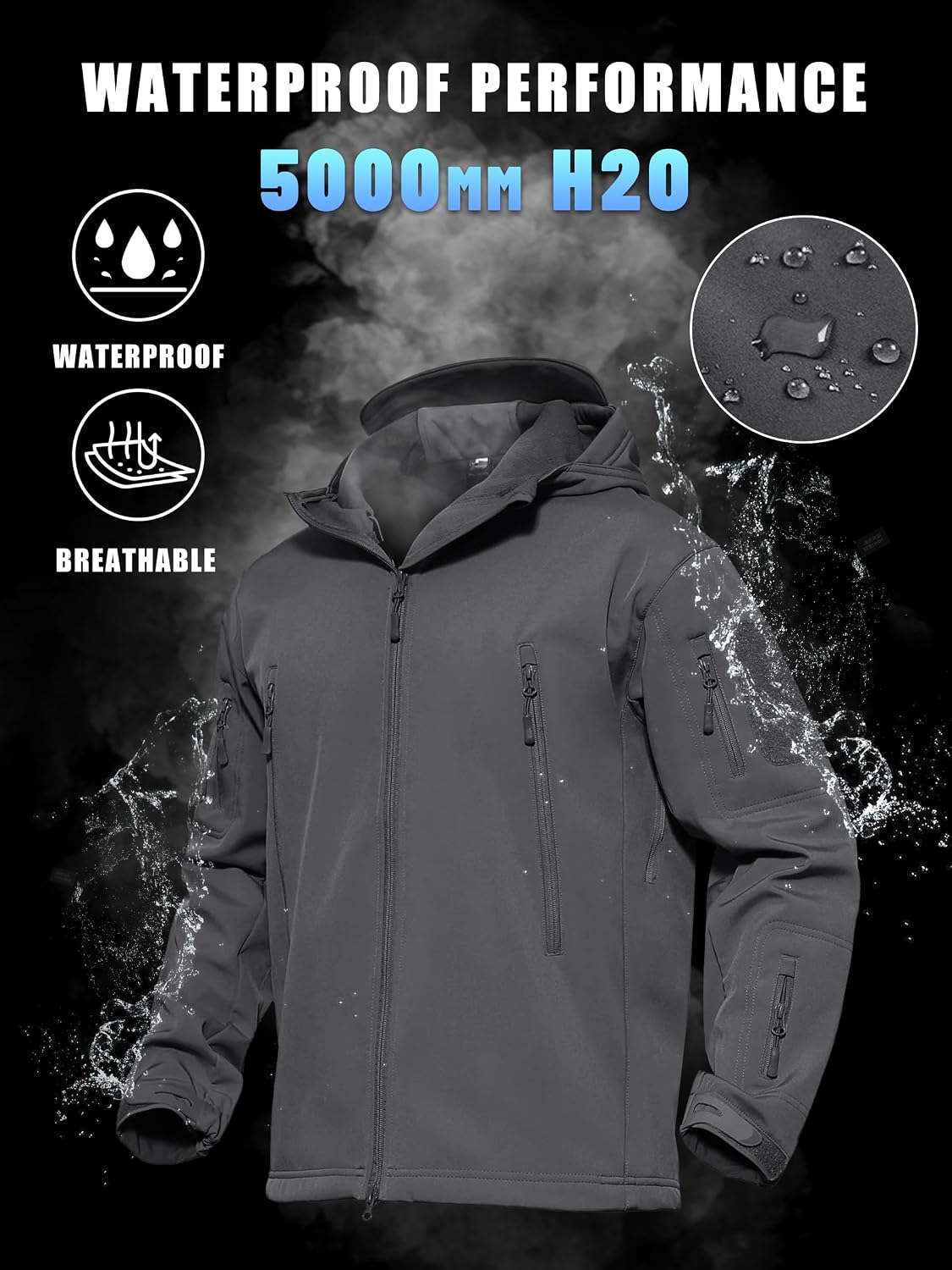 Detalle de KEFITEVD Men's Tactical Waterproof Jacket