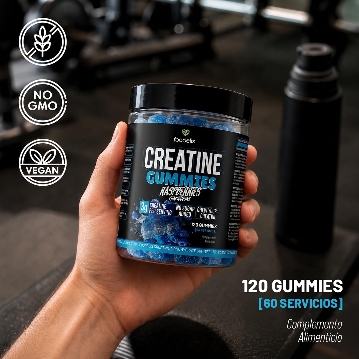 Detalle de Foodelis Creatina gominolas: Creatina Monohidratada en Gominolas (3 g por dosis, 60 gominolas)