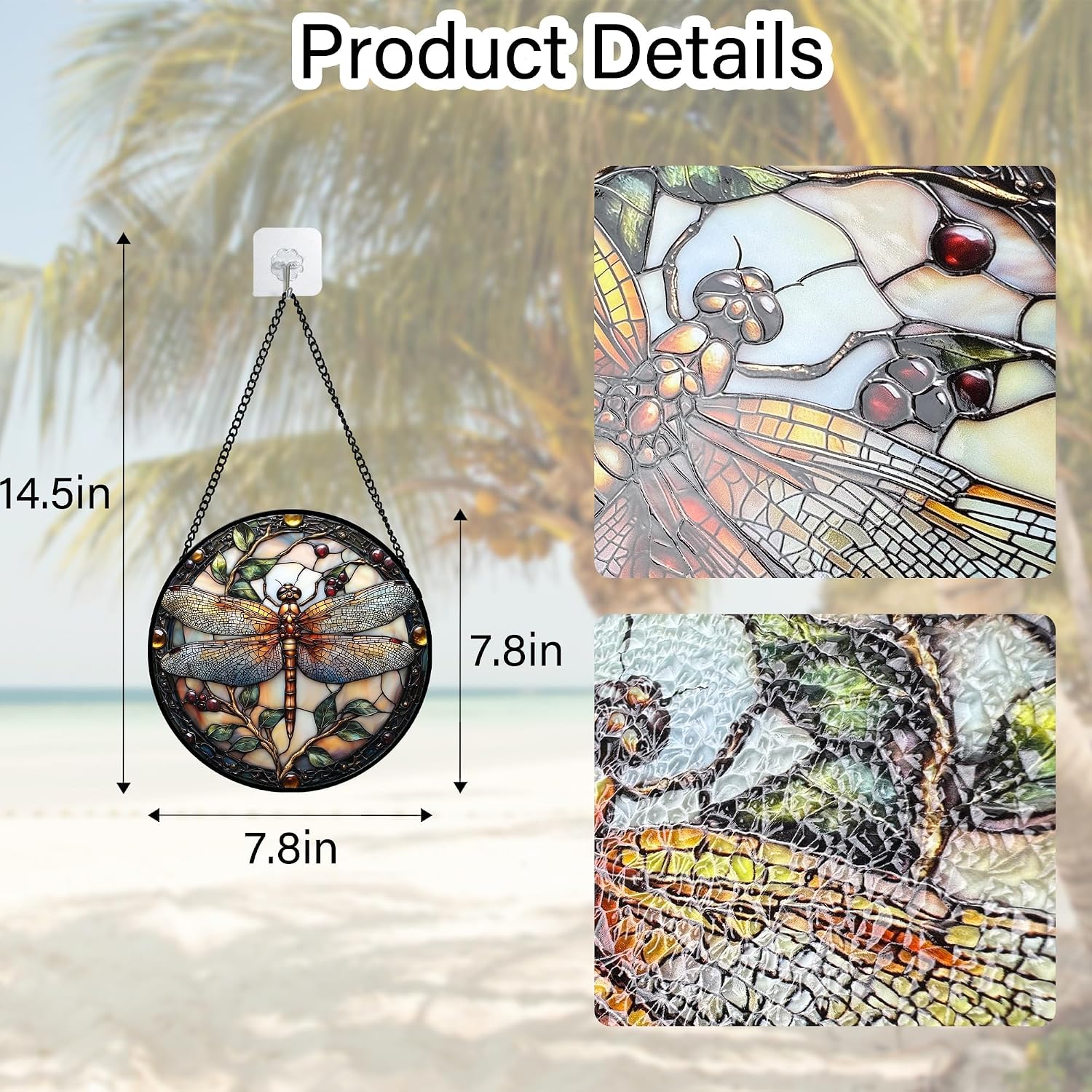 Thumbnail 6 de DASTOLL Dragonfly Stained Glass Suncatcher, 9.8-Inch Hanging Window Decor