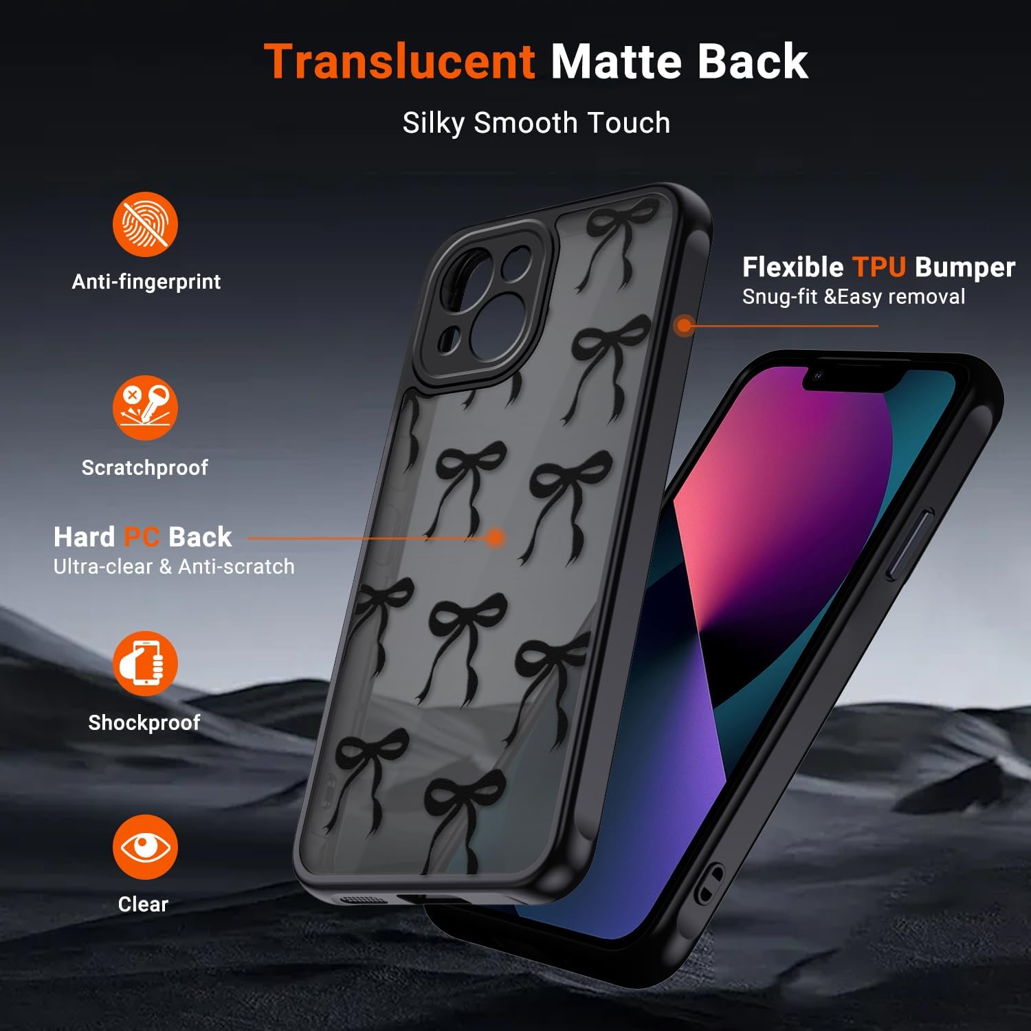 Thumbnail 1 de XTCASE Coque iPhone 13 Mini Papillon Noir – TPU/PC Transparent et Antichoc, Protection Caméra et Anti-Jaunissement