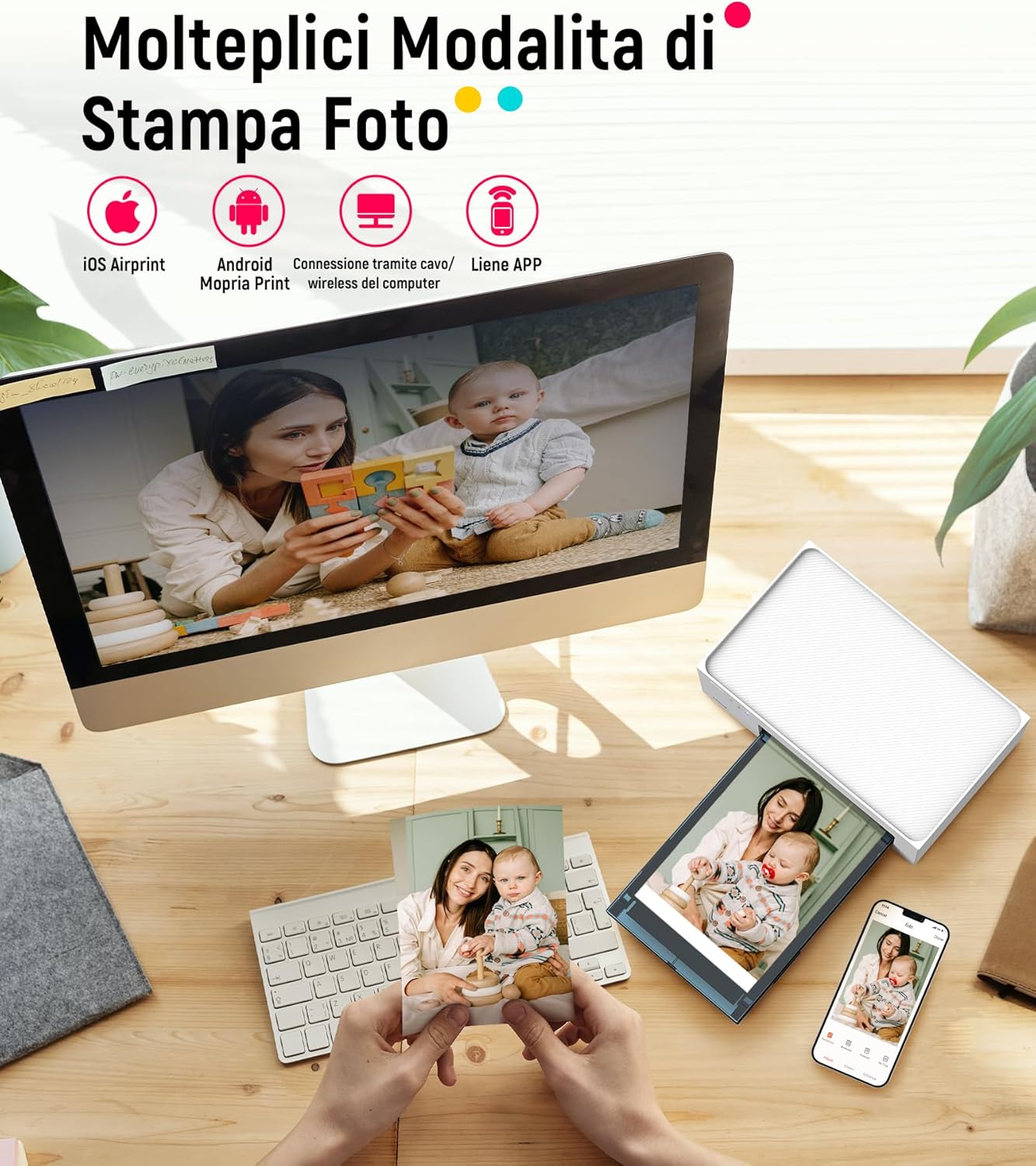 Detalle de Liene Amber M100: stampante fotografica per smartphone, stampa sublimazione 10x15