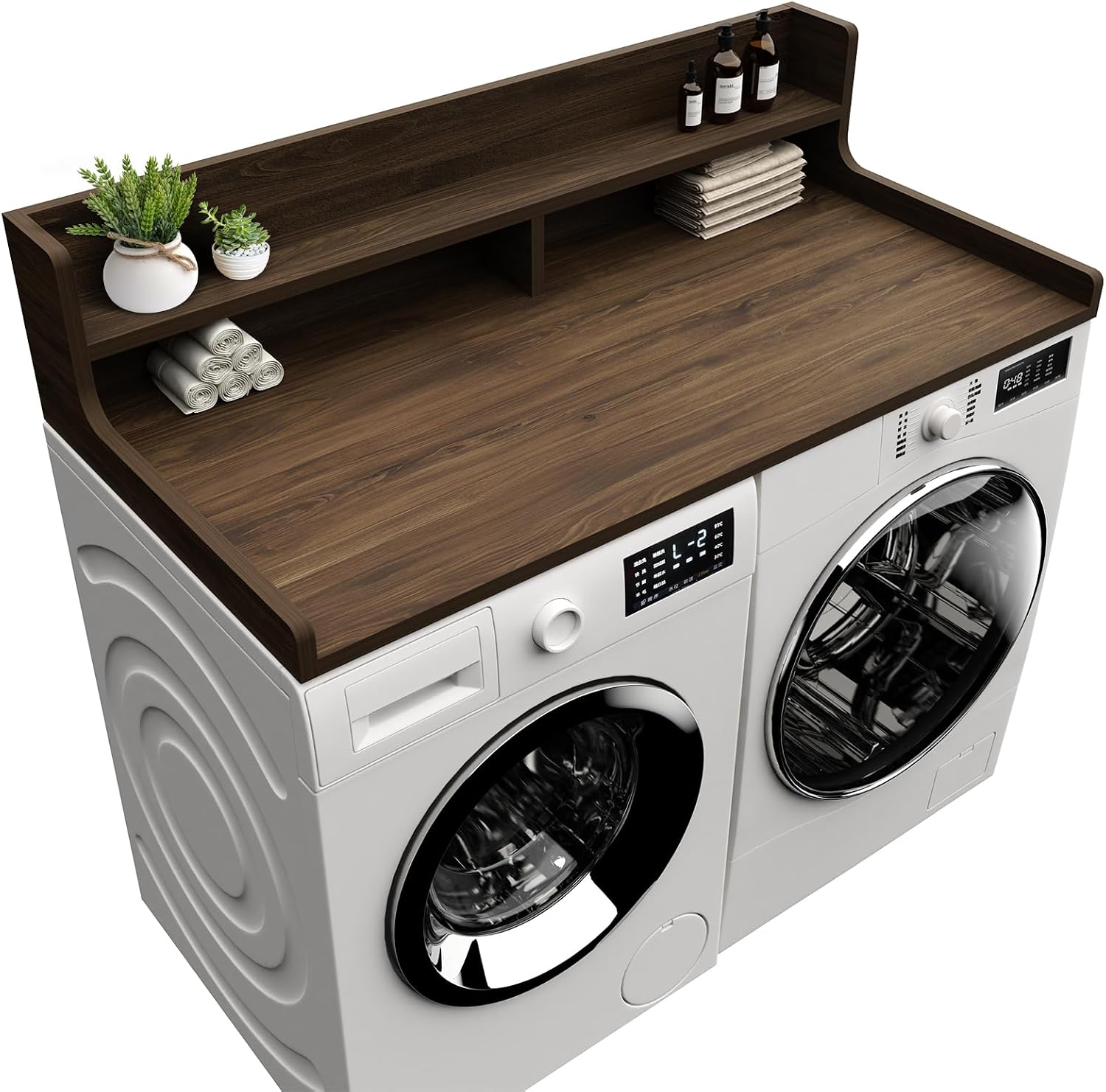 Detalle de FZGhome 2-Tier Washer Dryer Countertop, 137.1 cm x 70 cm, Walnut Brown