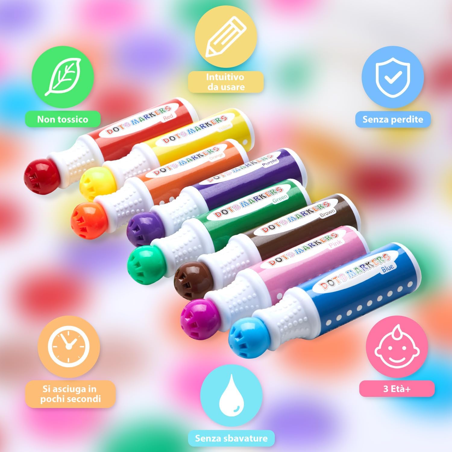 Detalle de Ohuhu pennarelli per bambini Bingo Marker con punta arrotondata, 8 colori super lavabili e libro attività (30 pagine) vuoto