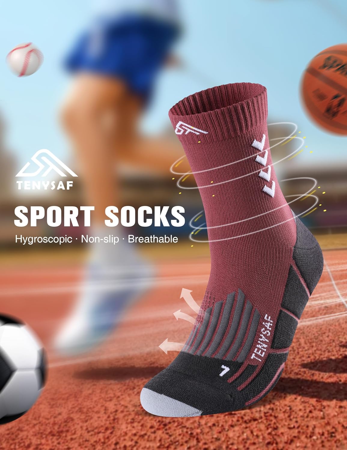 Detalle de Lounwee Kompressions-Laufsocken (Crew) für Herren & Damen – gepolstert, 3er-Pack für Arbeit, Wandern & Basketball