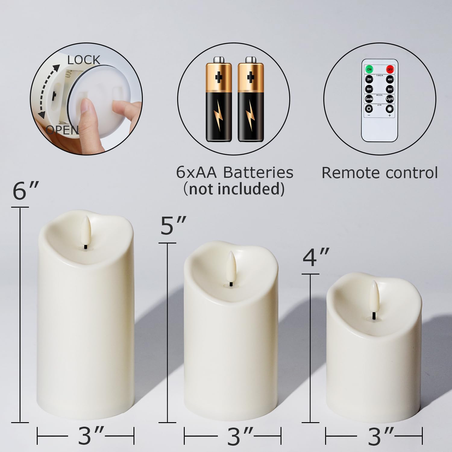 Thumbnail 6 de AMAGIC Ivory White LED Flameless Candles, 3-Pack in 4", 5" and 6
