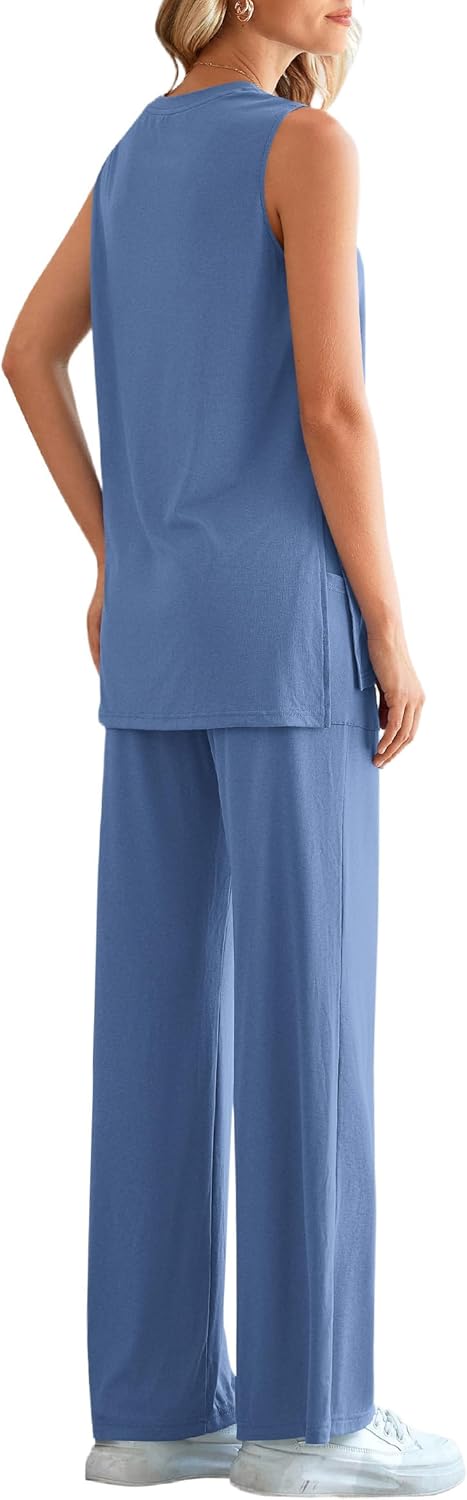 Thumbnail 5 de PRETTYGARDEN 2-Piece Women’s Lounge Set (Tank Top + High-Waisted Wide-Leg Pants) for Summer Travel & Everyday Wear