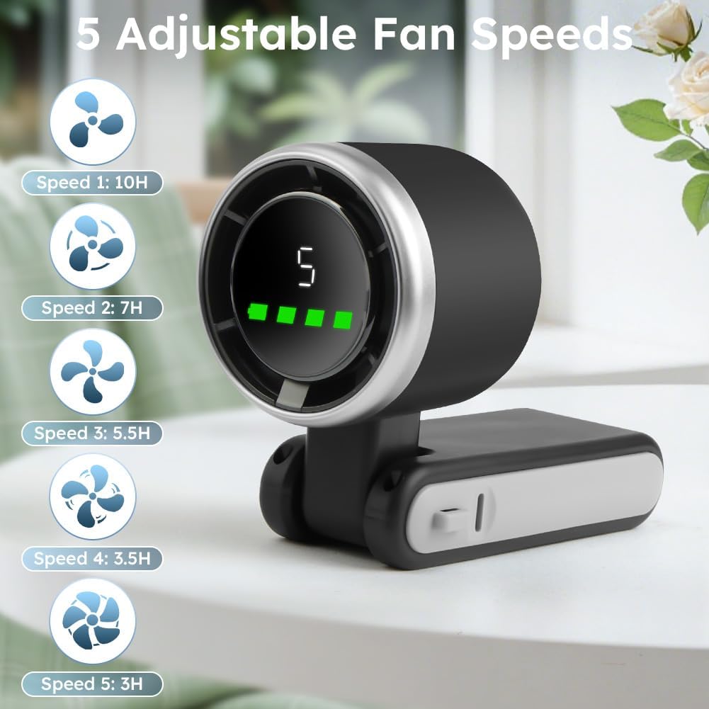 Detalle de AUAUY draagbare handventilator zwart-A met 5 snelheden en USB-C
