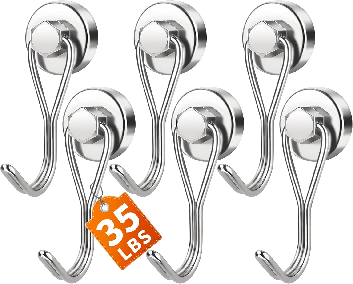 Detalle de FINDMAG magnetic hooks, 6-Pack Swivel Neodymium Hooks, 35 lb Vertical Hold