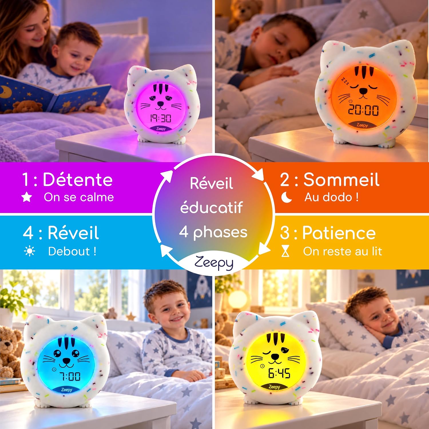 Detalle 2 de Zeepy Horloge Enfant 4 Phases Apprentissage Sommeil – Kip Le Chaton