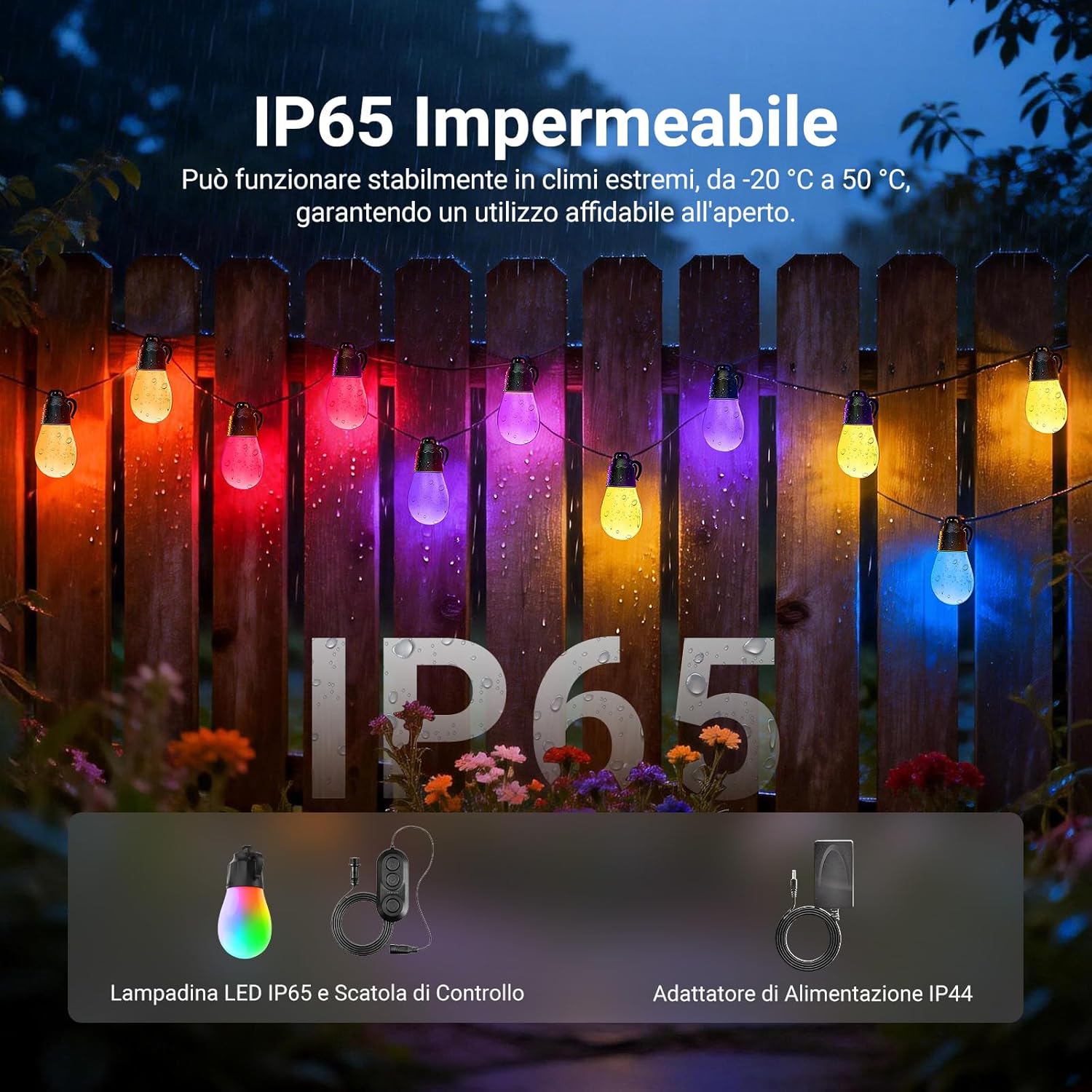 Thumbnail 5 de NEEWER catena luminosa esterni 48ft RGBW smart (IP65) con app AI, controllo Alexa/Google e 15 lampadine – NR01