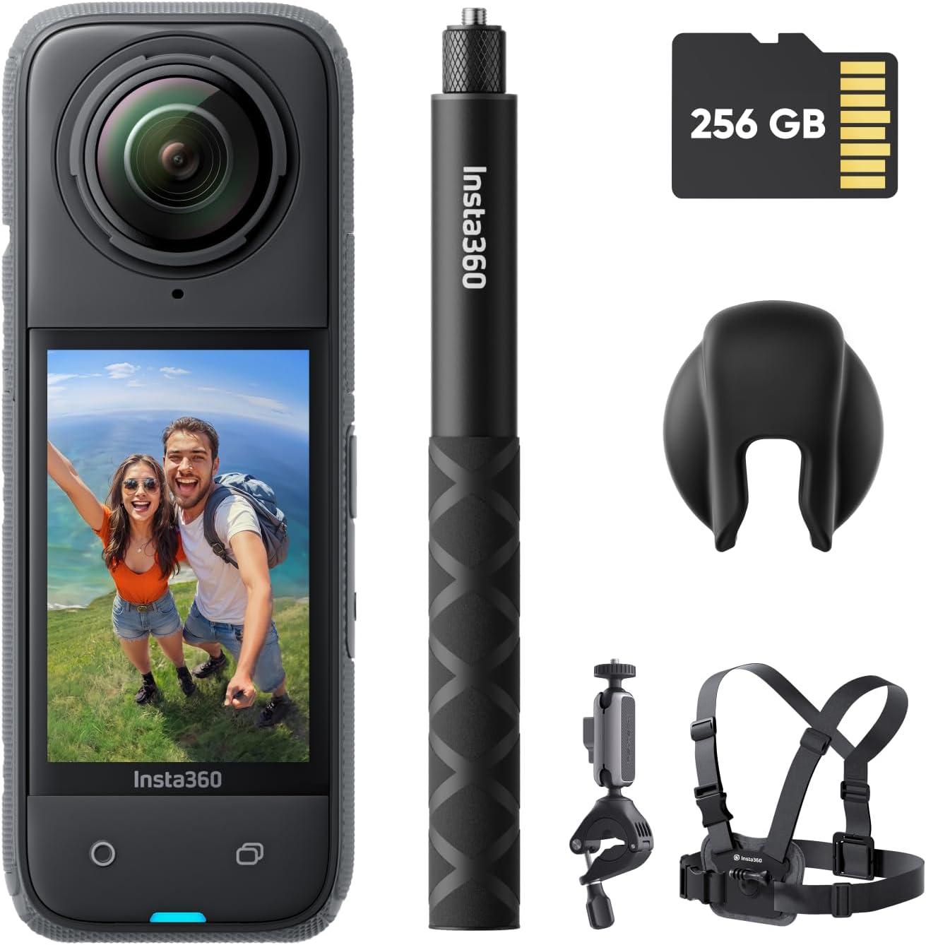 Detalle de Insta360 X4 Pack vélo : caméra d’action 360° étanche 8K, perche à selfie invisible et kit vélo